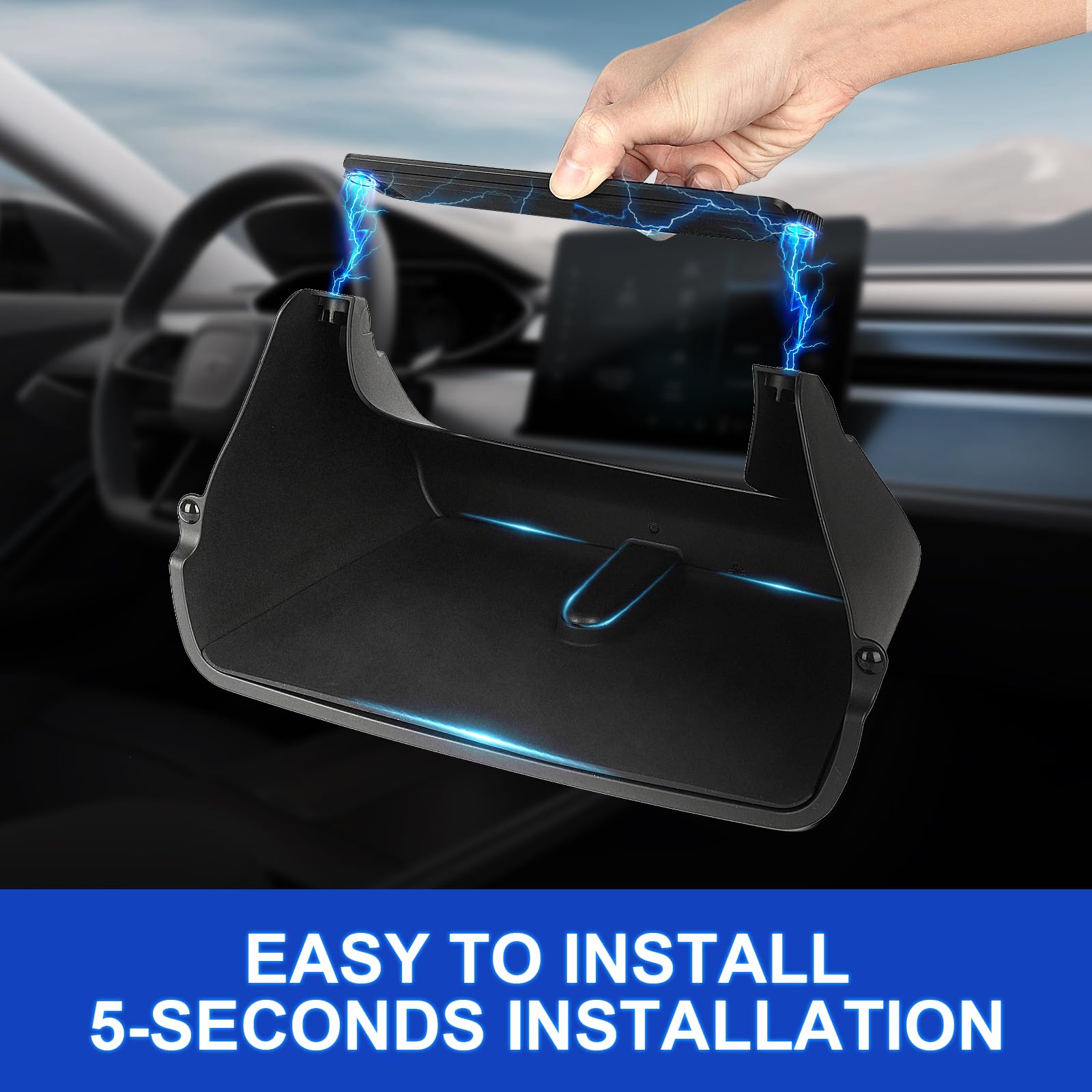 AOLEAD Tesla Center Console Organizer Tray:Under Screen Magnetic Storage Box for Tesla Model Y Model 3,No Adhesive Interior Acce