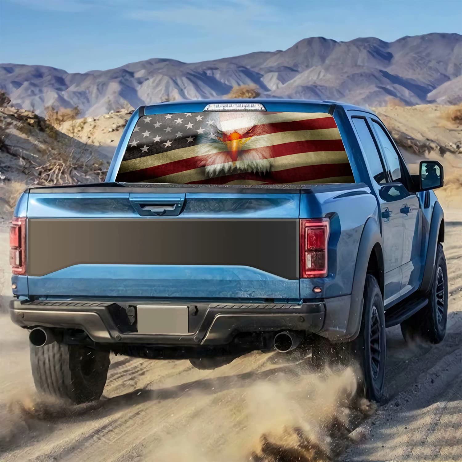 Rear Window Decals For Trucks, Pickup American Flag Window Decal, Bald Eagle Back Window Tint Graphic Perforated Vinyl Truck Sti
