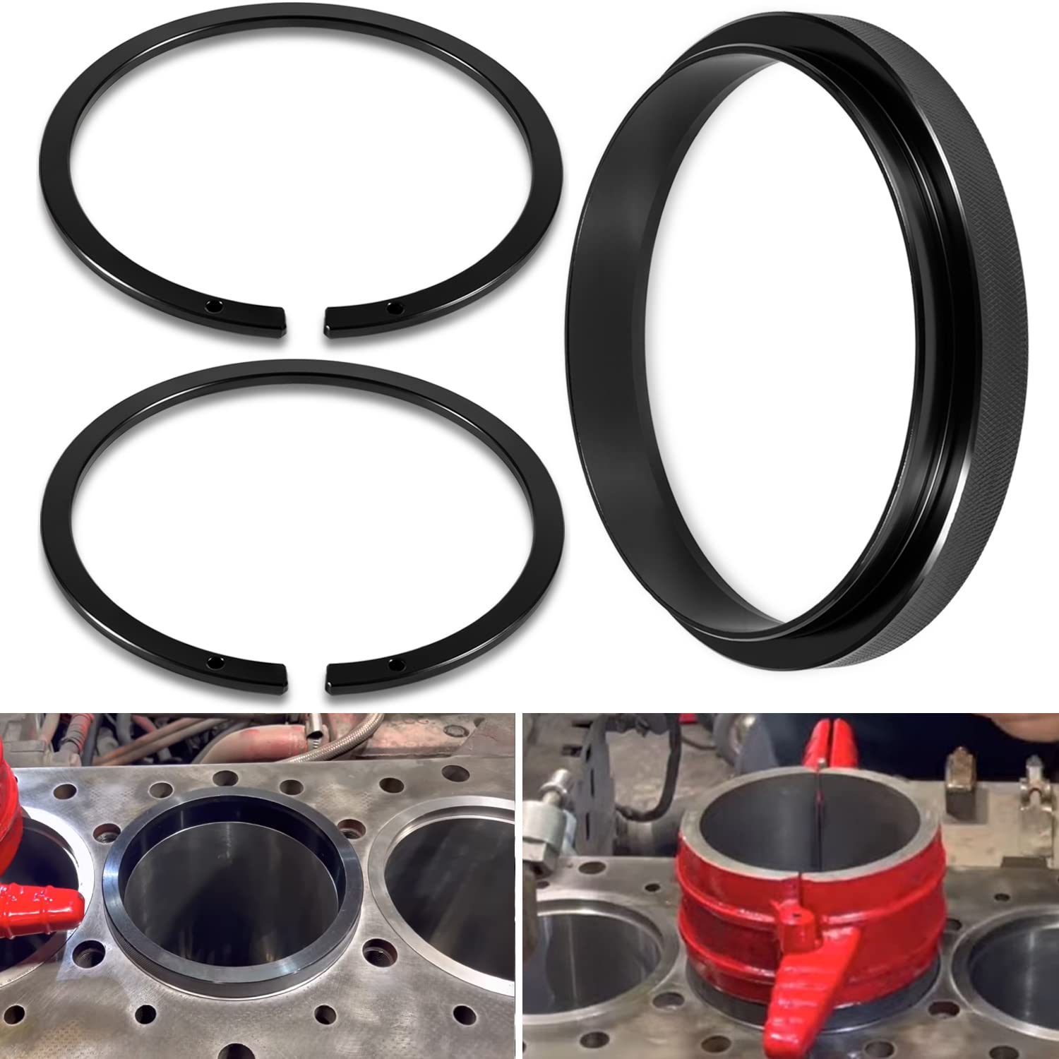 3pcs Piston Ring Compressor Adapter & Anti-Polishing Ring For Cummins ISX QSX 15 & Caterpillar 3400, 3406, 3408, C15 Work with 7
