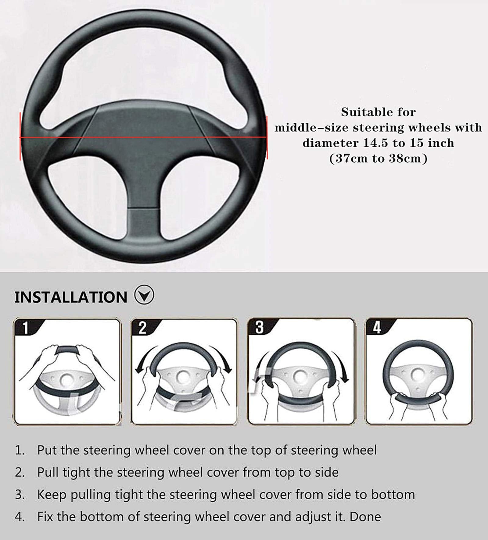 Labbyway Microfiber Leather Auto Car Steering Wheel Cover, Universal 15 Inch Anti-Slip Wheel Protector, Red