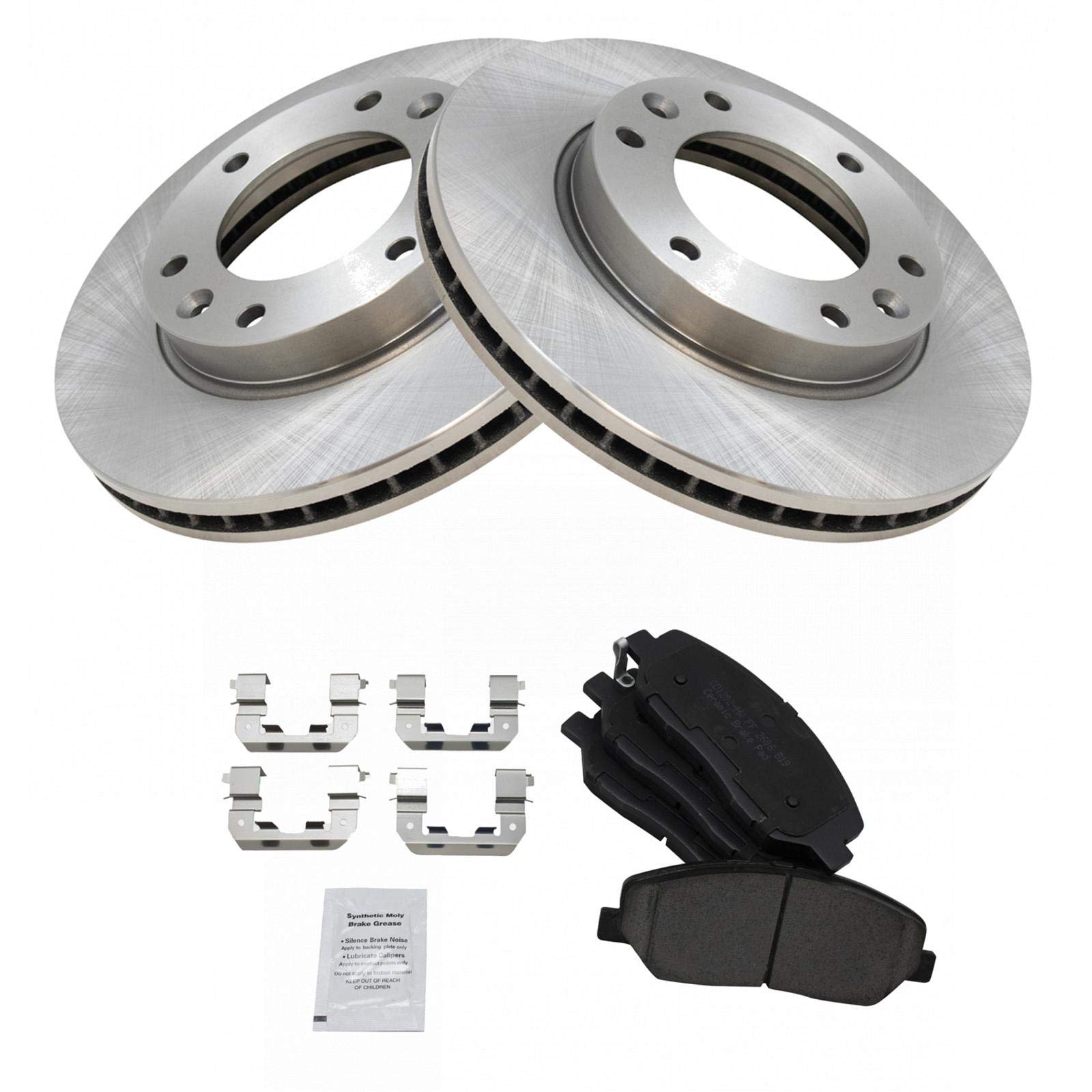 Trq Front Brake Pad & Rotor Kit Brake Pads Brake Rotor Ceramic Compatible With 2007-2008 Hyundai Entourage 2006-2014 Kia Sedona