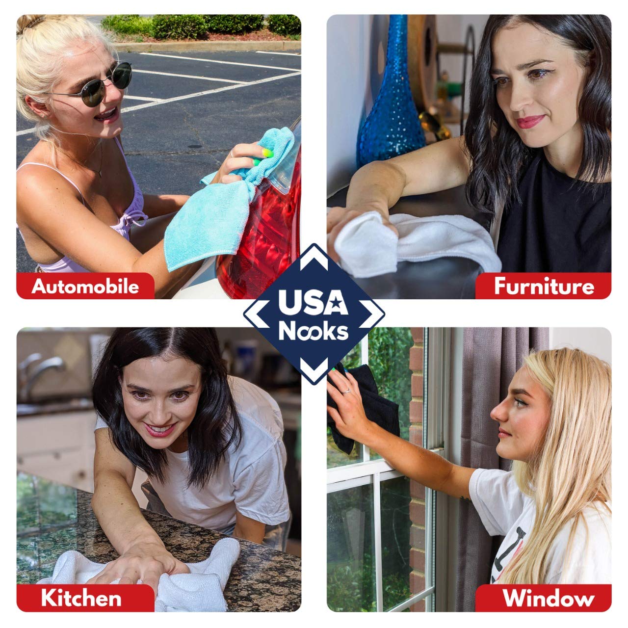 Usanooks Microfiber Cleaning Cloth Grey - 12 Pcs (12.5'X12.5') - High Performance - 1200 Washes, Ultra Absorbent Microfiber Towel Weave Grime & Liquid For Streak-Free Mirror Shine - Car Washing Cloth