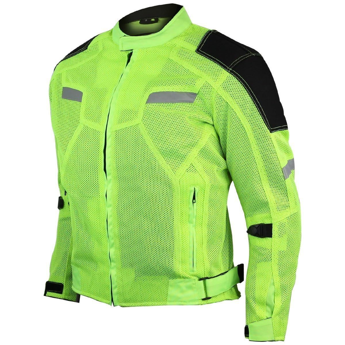 Vance Leather Viper Mens Hi-Viz Reflective Mesh Motorcycle Jacket W/Ce Armor & Thermal Removable Liner (Hi-Viz Green, X-Large)