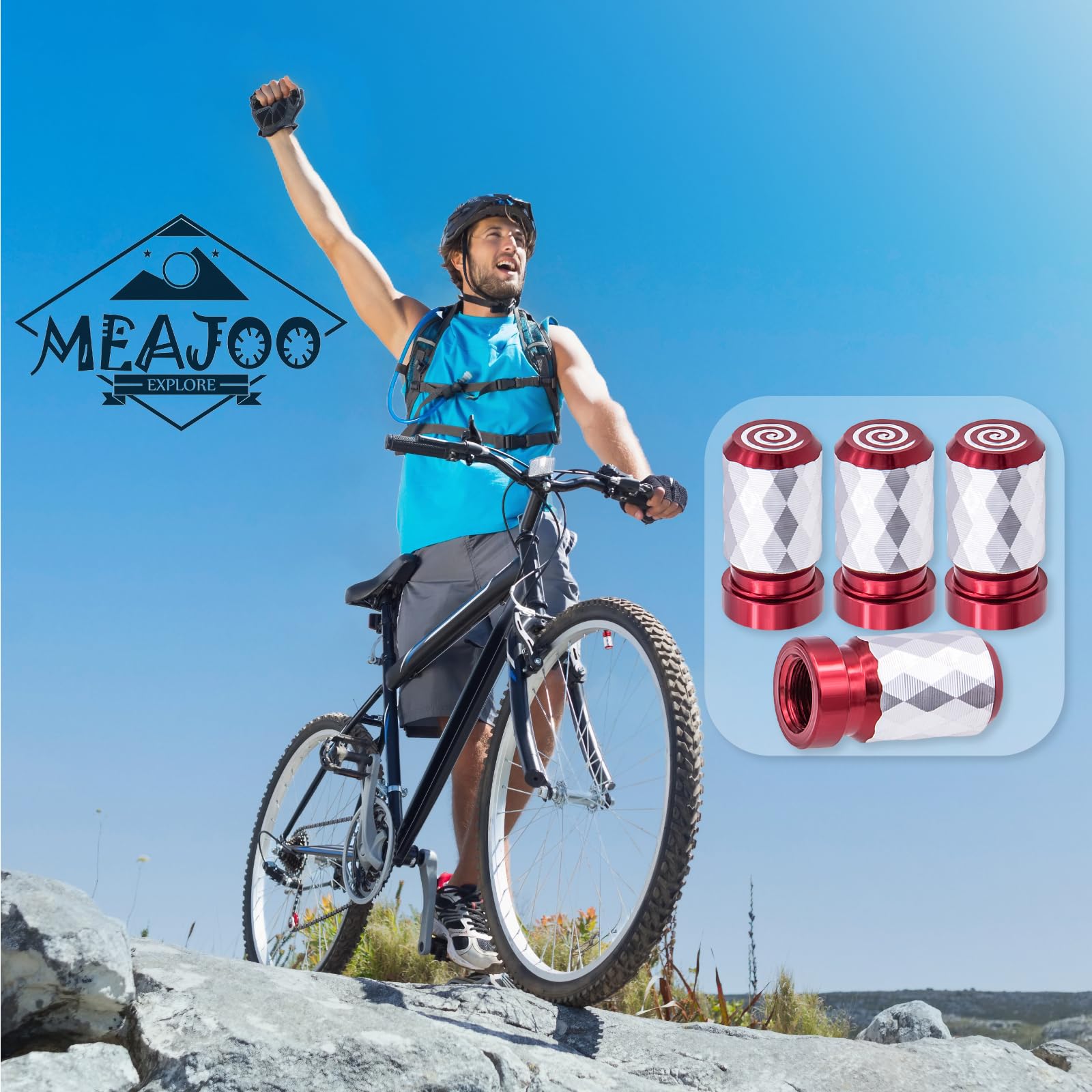 Meajoo 4Pcs Car Tire Valve Stem Cap, Aluminum Alloy Leak-Proof Tyre Air Valve Caps, Corrosion Resistant Airtight Dust Proof Cove