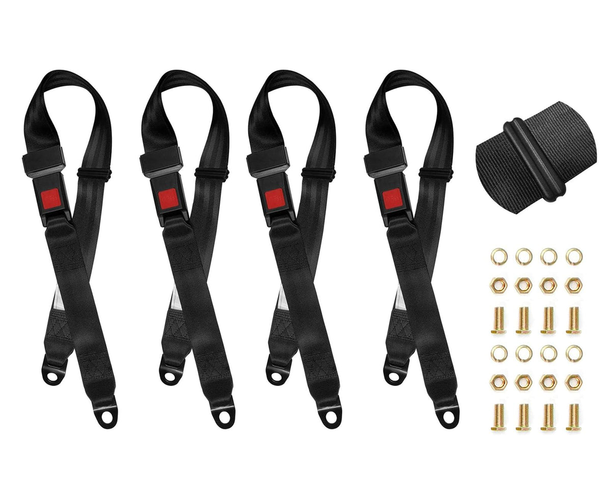 Bravokit Universal Seat Belt 2 Point Adjustable Belts Harness Kit For Go Kart, Club Golf Cart In Black (54-Inch With Installatio