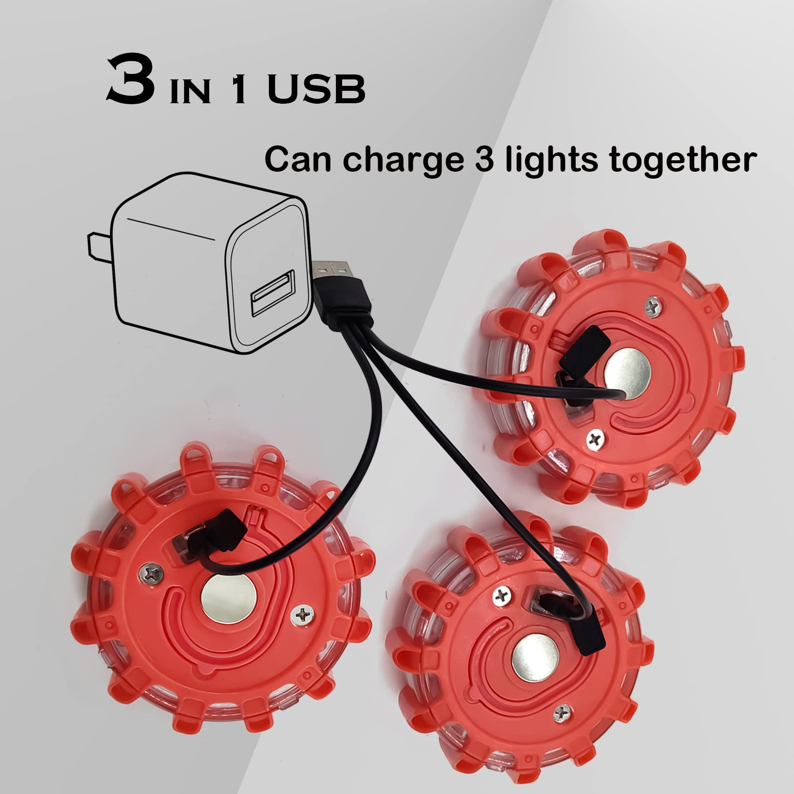 Teahoor 8 Pack Rechargeable Led Road Flares Roadside Emergency Car Kit, Emergency Lights For Vehicles With Magnetic Base & Hook, 3 In 1 Usb Cable Included