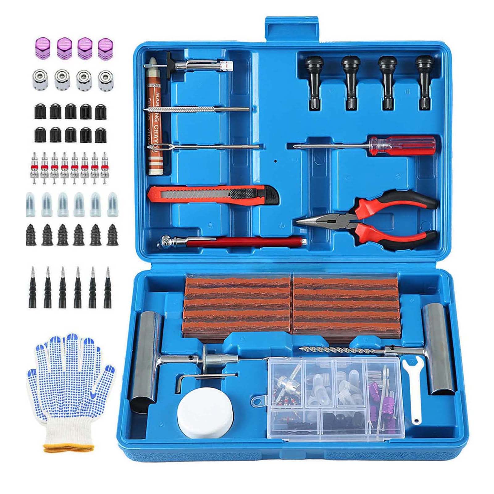 TILIBOTE Tire Repair Kit,117pcs Heavy Duty Tire Plug Kit,with Universal Tire Patch Kit to Plug Flats for Car/Motorcycle/Truck/Tr