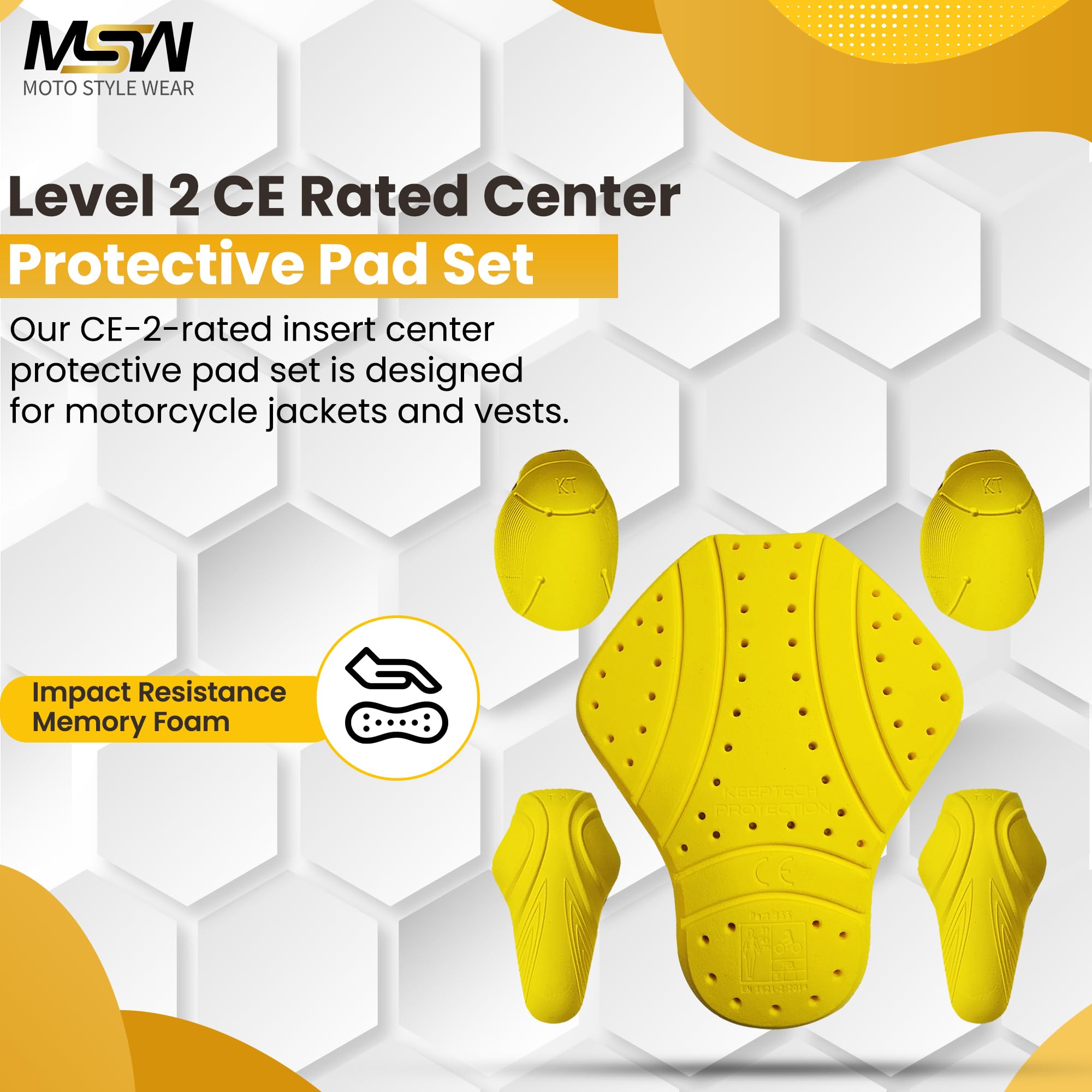 Motostylewear 5 Pc - Ce Level 2 Certified Armor Pads L Level 2 Approved Back, Shoulder And Elbows Armor Protector Inserts For Motorcycle Jackets.
