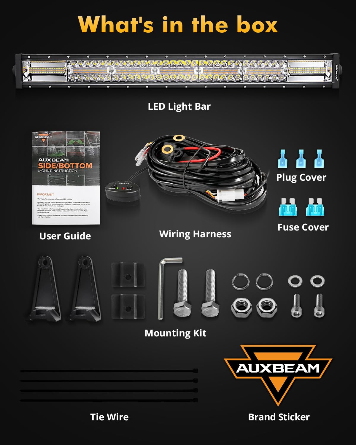 Auxbeam 6 Modes Amber White Series, 30 Inch 180W Led Light Bar Dual Color Flash Strobe Light, Spot Flood Combo Emergency Off-Roa