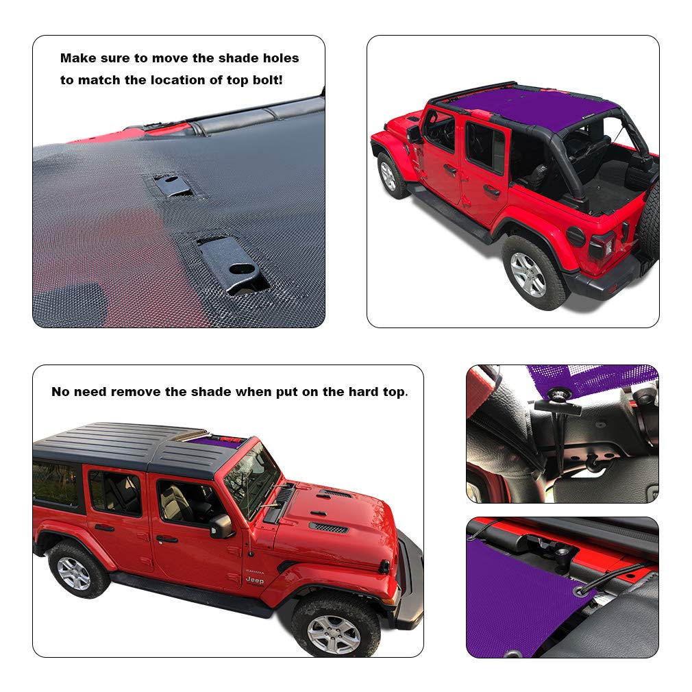 Shadeidea Sun Shade Top For Jeep Wrangler Sunshade Jl Unlimited 4 Door (2018-2023) Front And Rear-Purple Mesh Screen Sunshade Jl