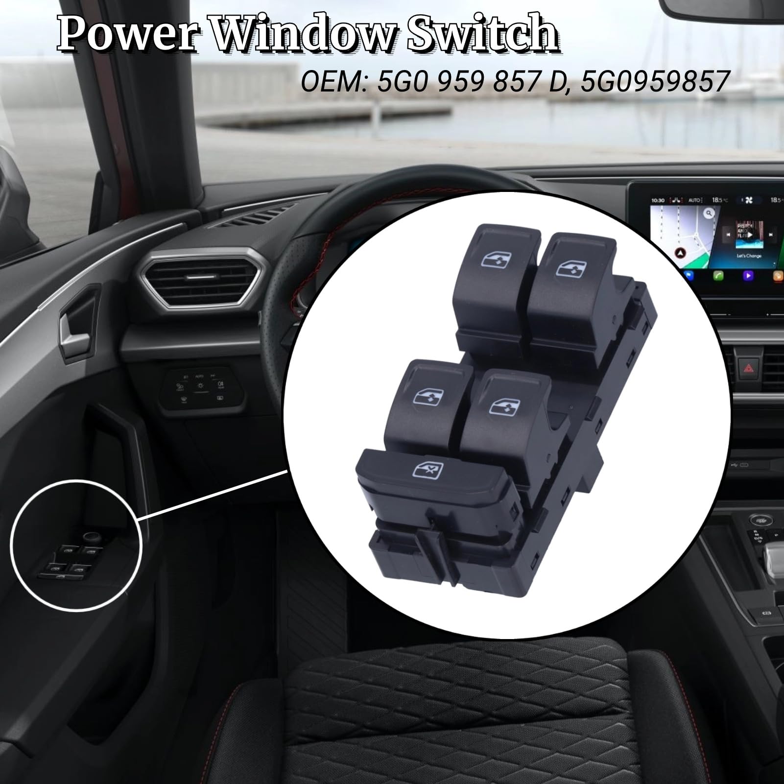 Aramox Power Window Switch, Driver Side, Master Window Control Switch, 5G0 959 857 D 5G0959857 Fit For Atlas Cross Sport 2020, For Mk7/Mk7.5 2013-2021, For Sportsvan 2014-2020, For Atlas 2018