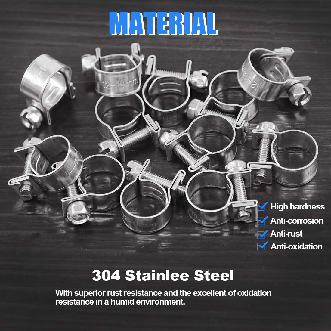 Glarks 12Pack 12-14Mm Stainless Steel Mini Fuel Injection Hose Clamps Adjustable Pipe Hose Clip Tube Clamps Set (15/32''-9/16''