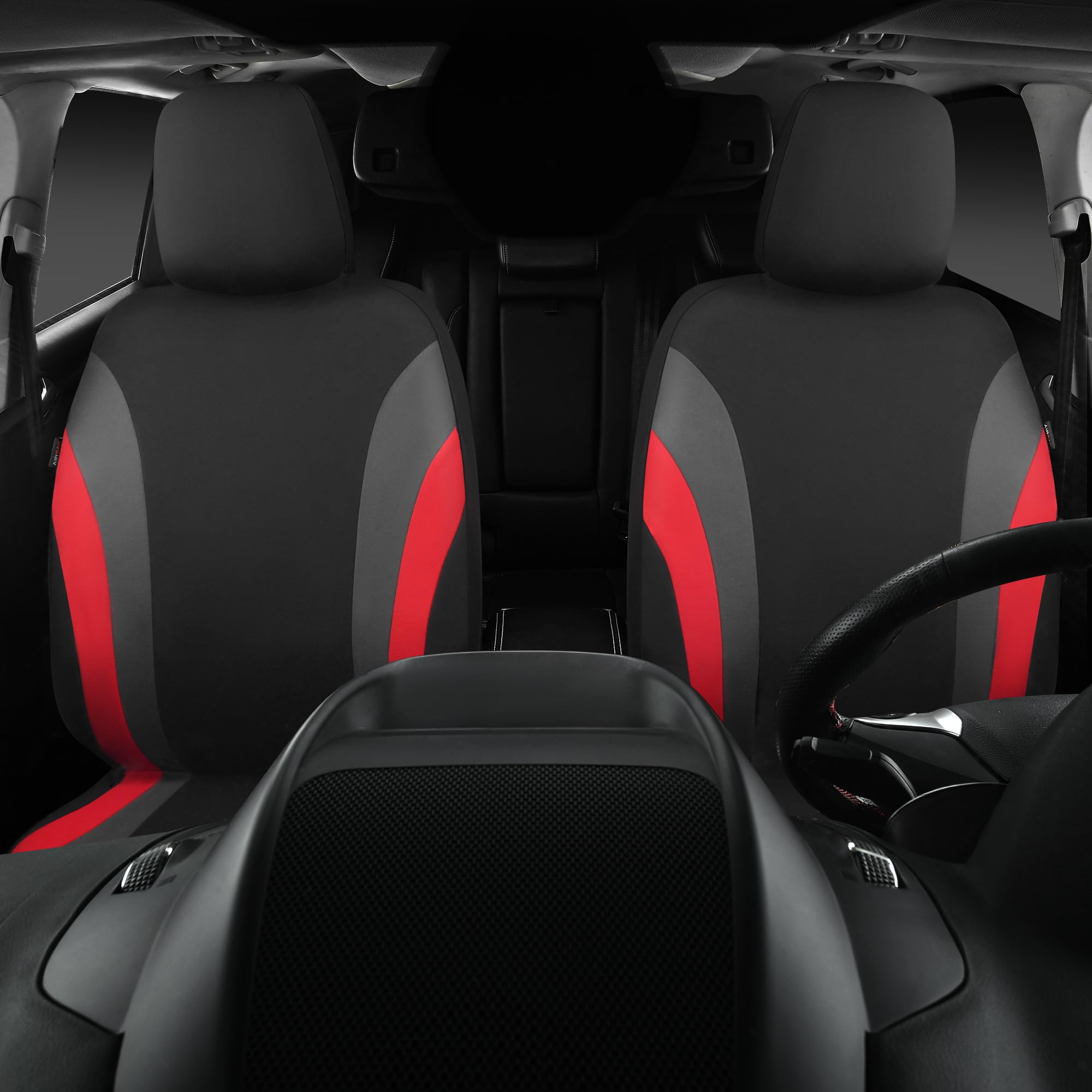 Car Pass Line Rider Sporty Front Seat Covers,Red Car Seat Covers Two Front Seats Only, Airbag Compatible,Universal Fit Sedans,Ca