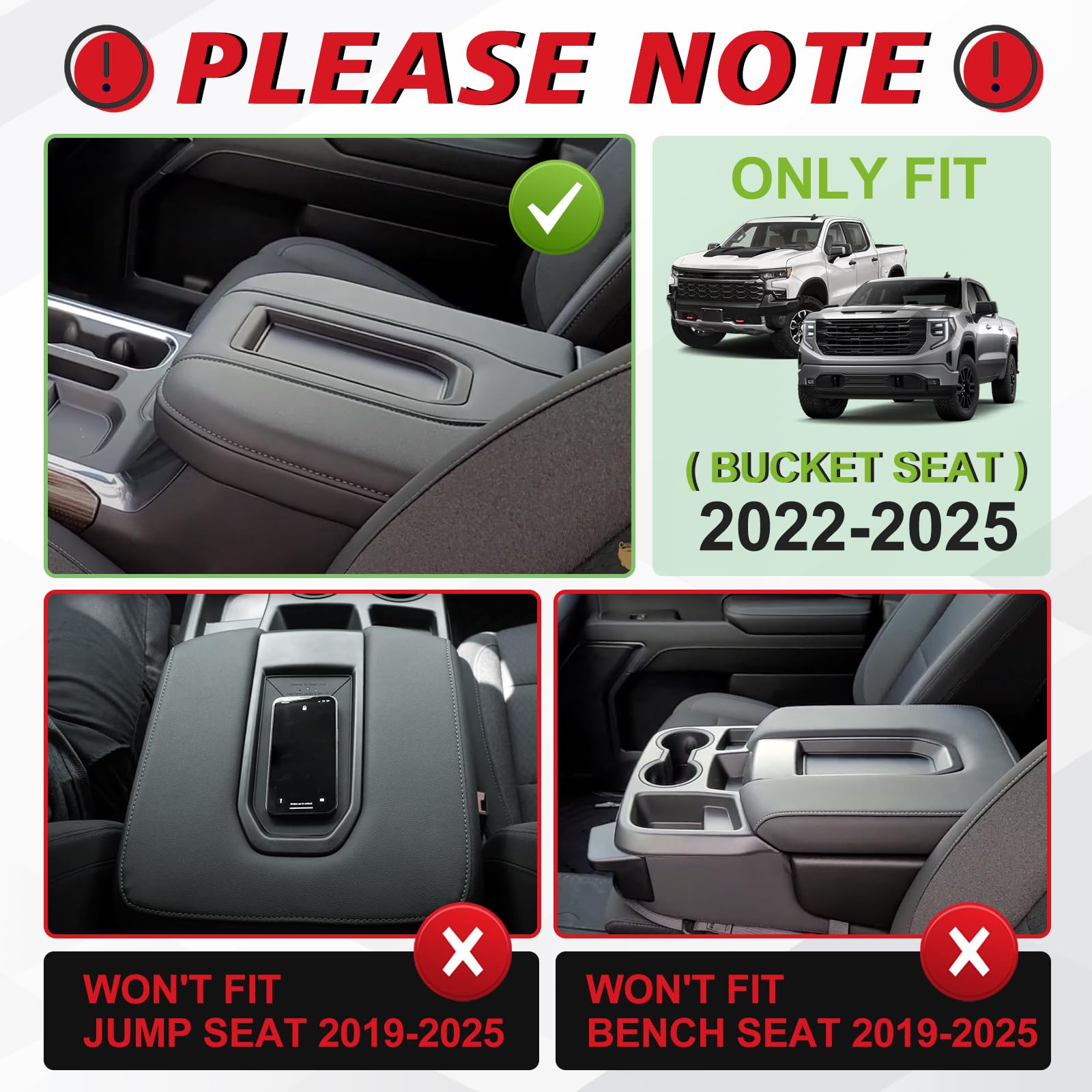 Muslogy Center Console Armrest Cover Compatible With Chevy Silverado & Gmc Sierra 1500 2500 3500 2022-2025 Armrest Pad Arm Rest