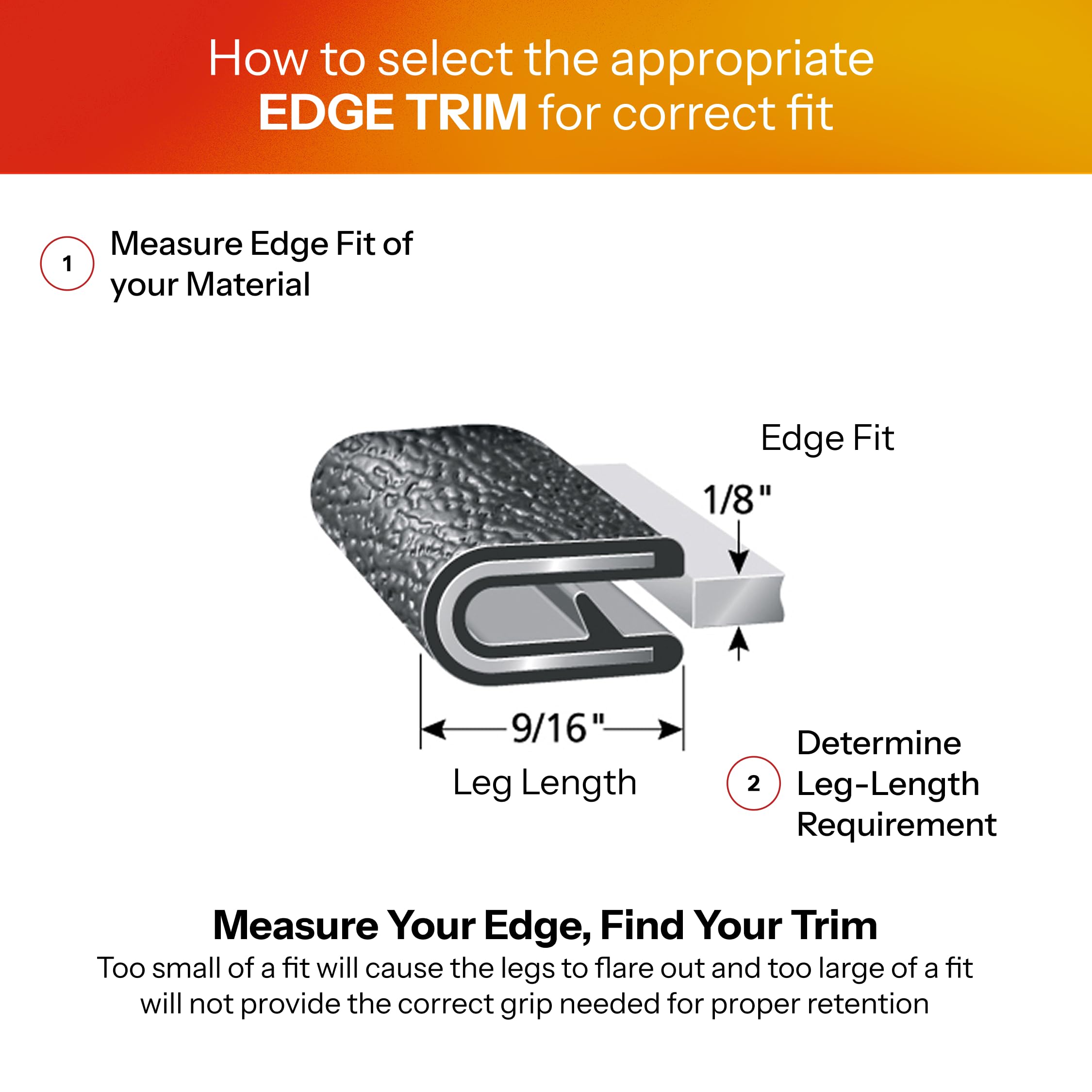 Trim-Lok Edge Trim - Fits 1/8    Edge, 9/16    Leg Length, 100 Length, Black, Pebble Texture - Flexible Pvc Edge Protector For S