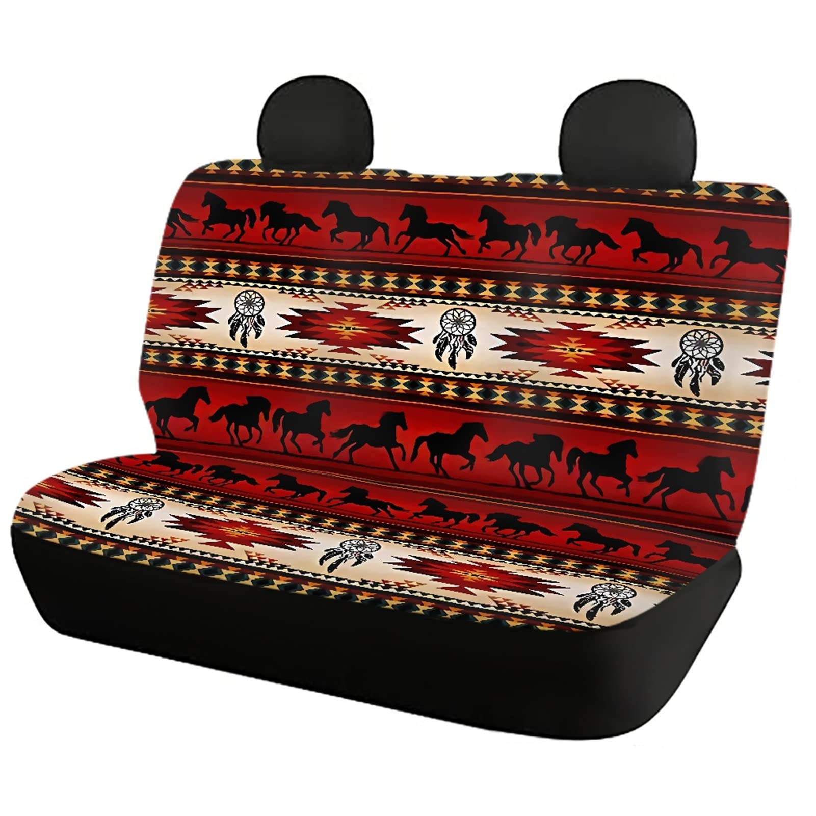 Afpanqz Aztec Horses Car Seat Covers Full Set Red For Women Heavy Duty Car Accessories Decoration 4 Piece Universal Truck Sedan Vans, Interior Supplies Gifts Automotive Front & Rear Native American