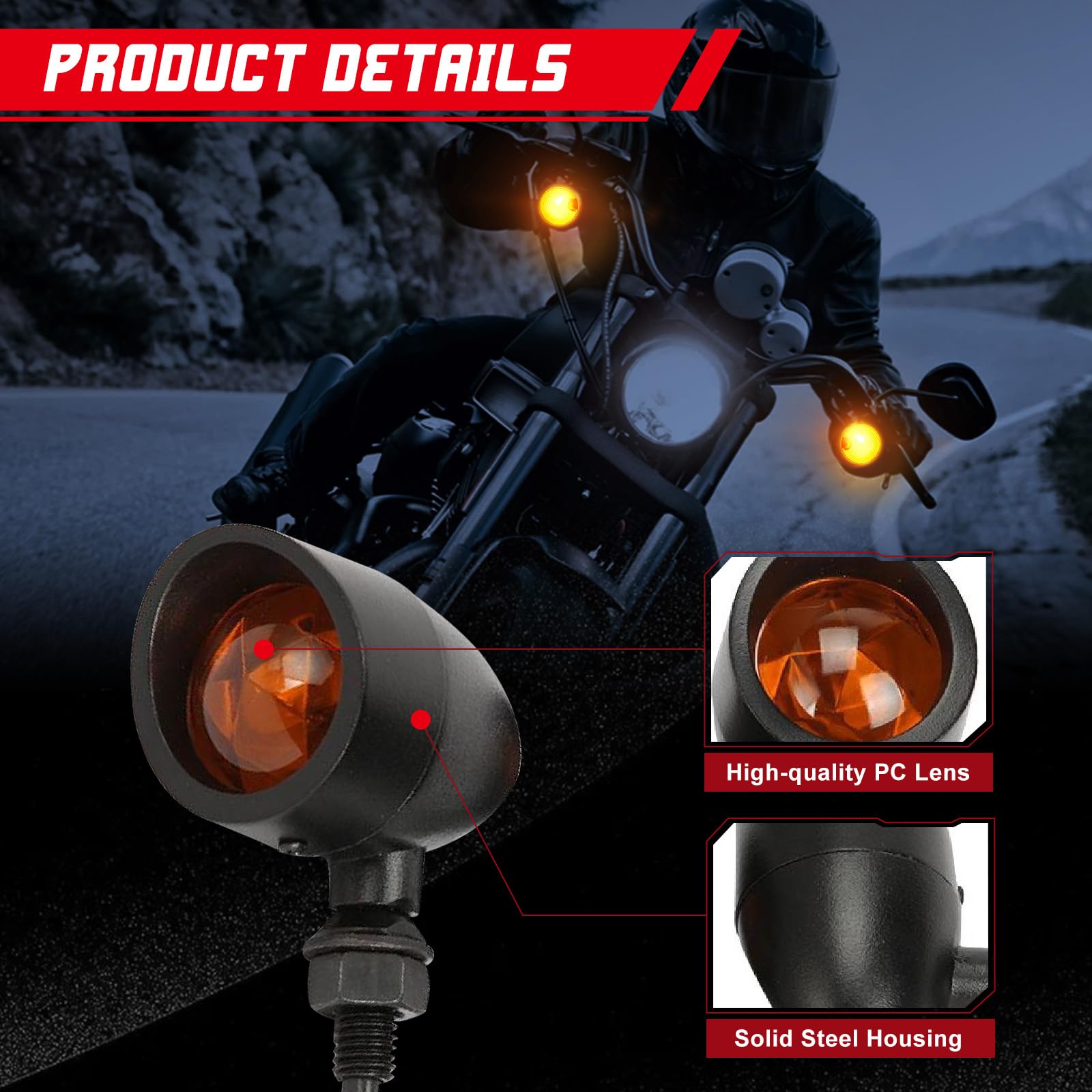 INNOGLOW Motorcycle Turn Signals 2pcs Heavy Duty Incandescent Bulbs Amber Bullet Amoke Lens Indicators Blinkers Lights for Harle