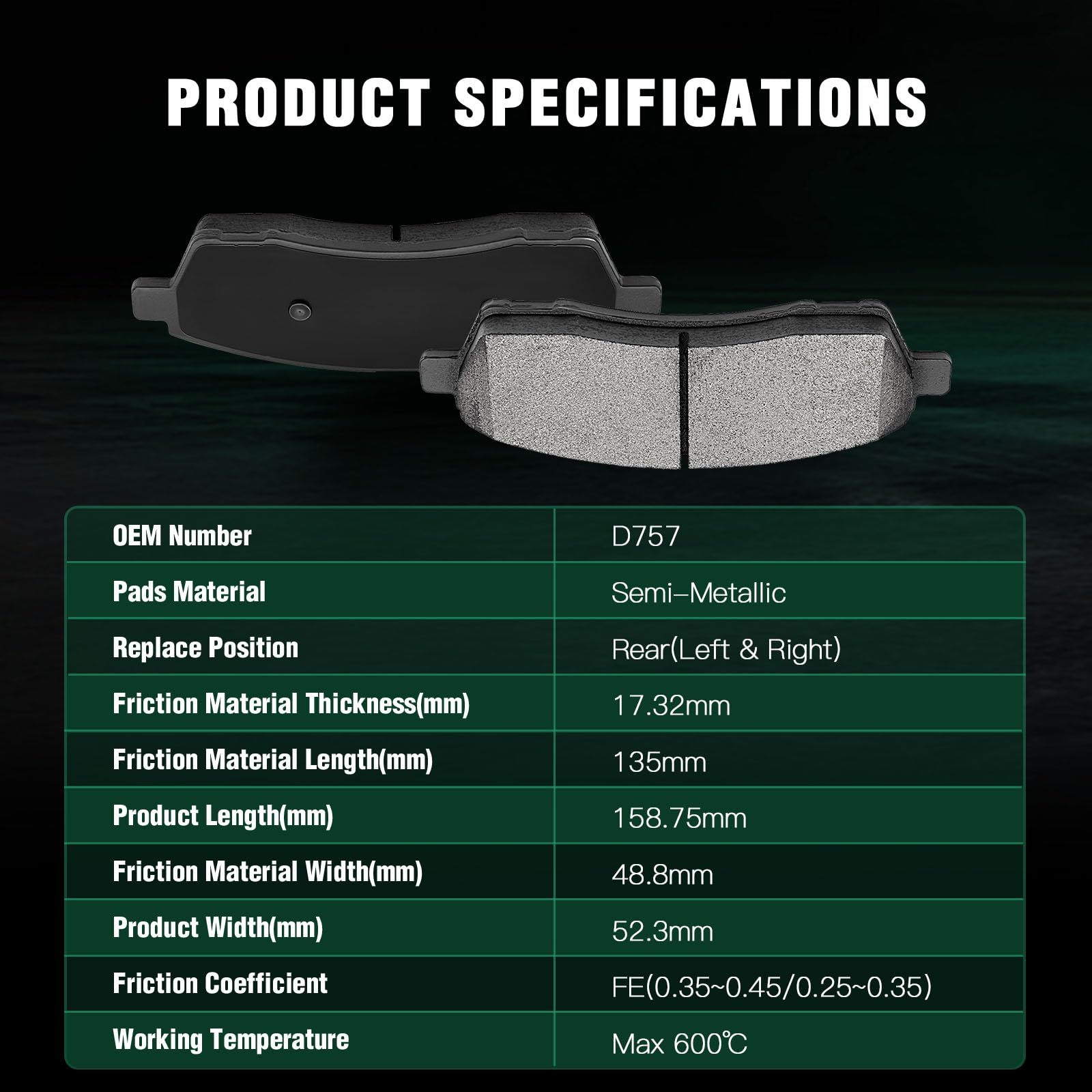 Automuto 8Pcs Front & Rear Disc Brake Pads Set D757 D824 For Ford Excursion 2000-2005, F-250 Super Duty 1999-2004, F-350 Super D