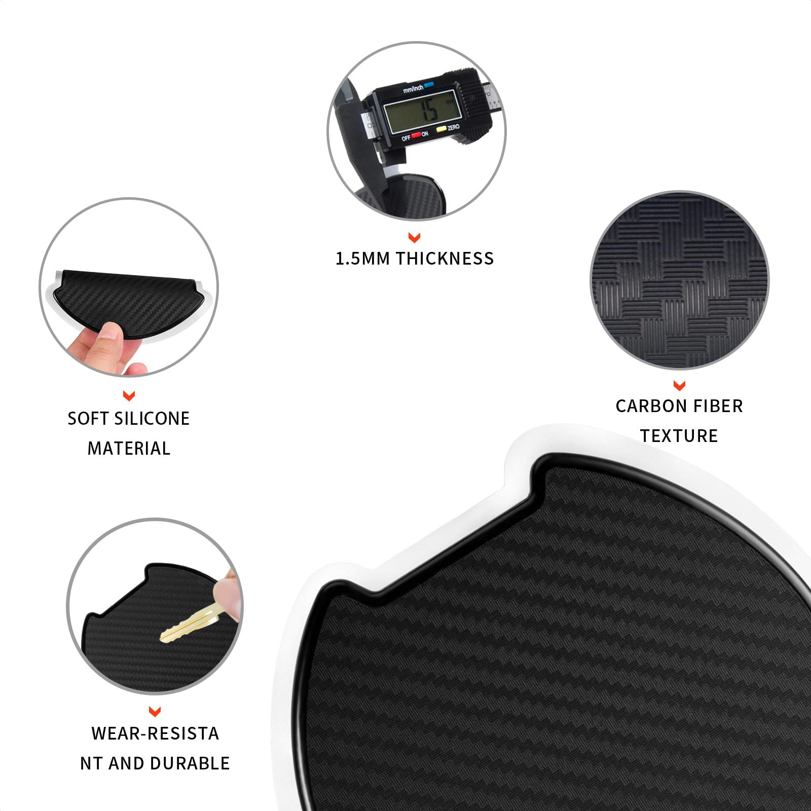 Tangsen 4Pcs Universal 3D Carbon Fiber Texture Automotive Door Cup Handle Recess Paint Protector Cover Scratch Non-Marking Black Tpu Personalize Pad Sticker (L)