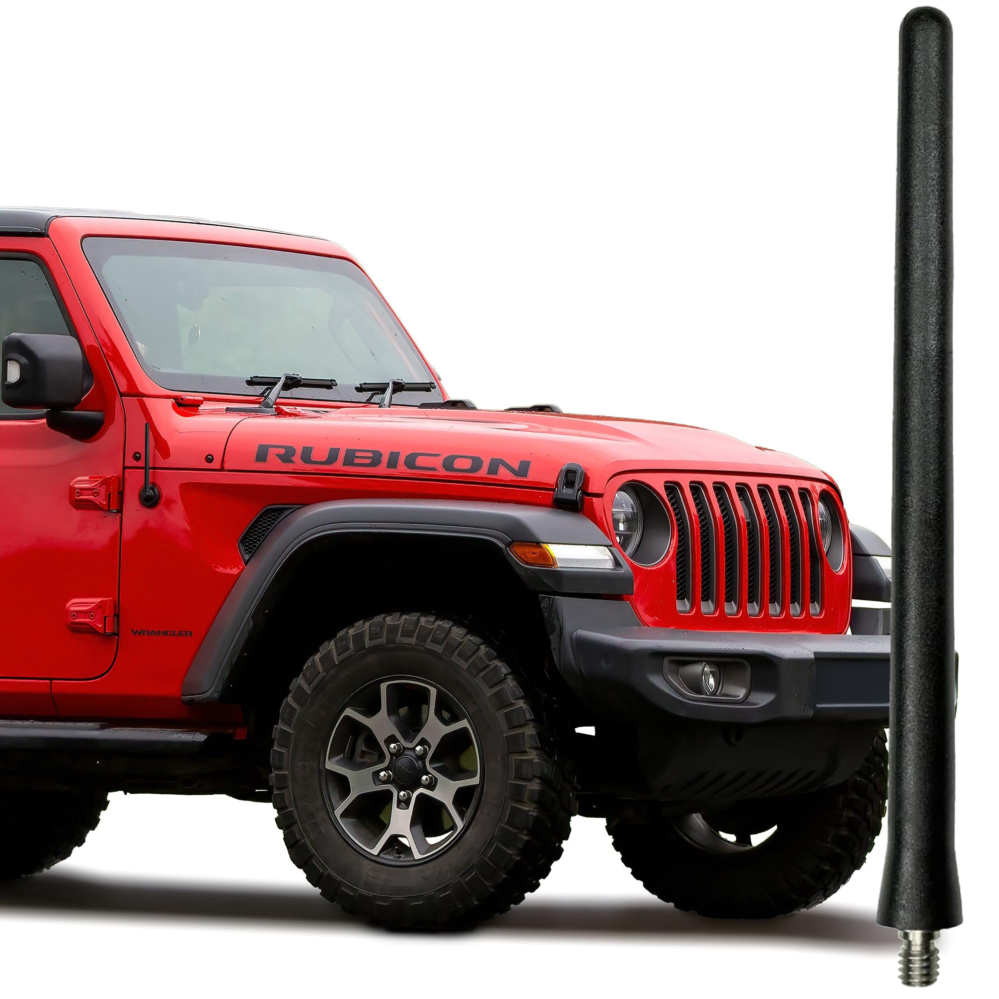 AntennaMastsRus - Short Rubber Antenna fits Jeep Wrangler JK - JL - Gladiator (2007-2024) - USA Stainless Steel Threading - The