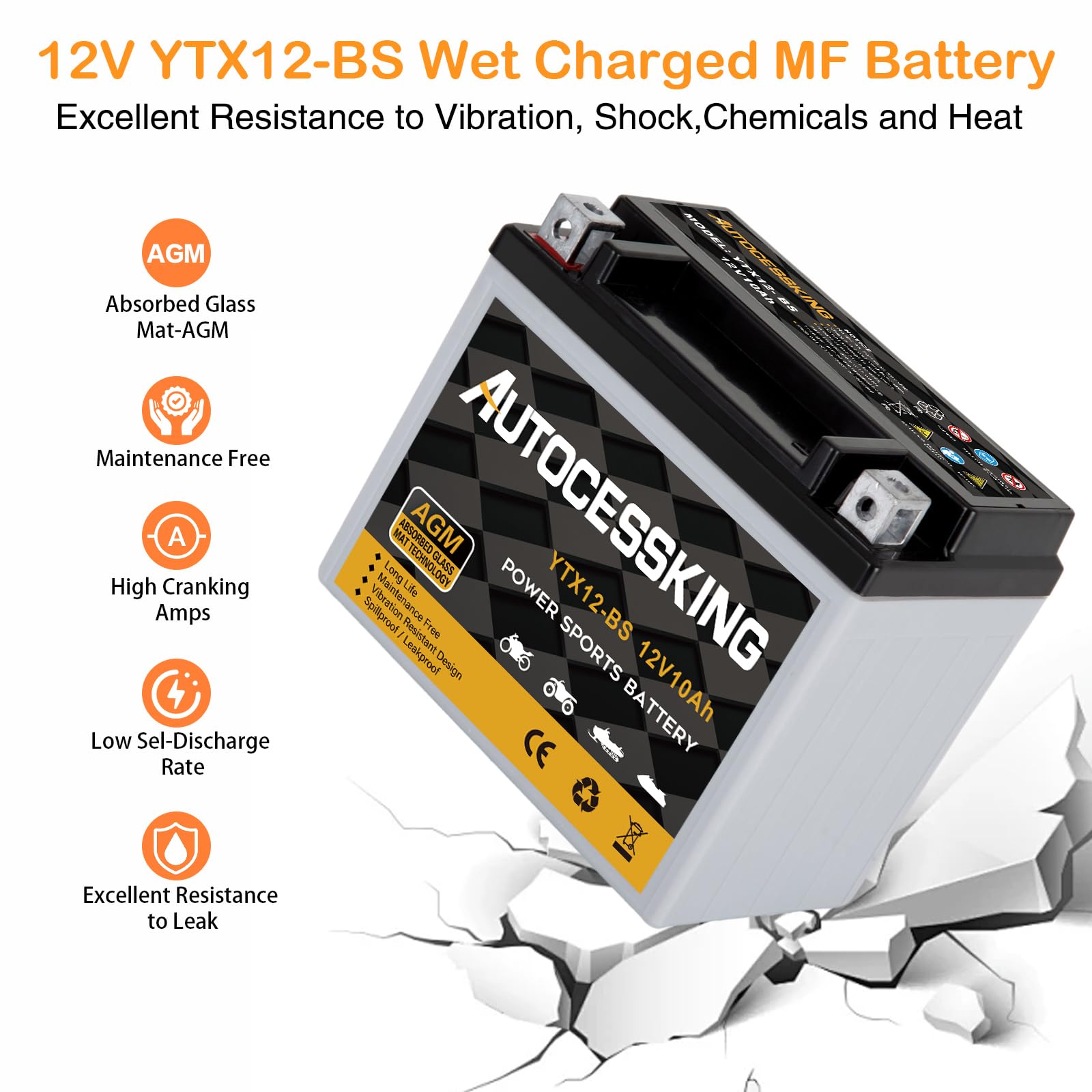 Ytx12-Bs Motorcycle Battery, 12V 10Ah Rechargeable Maintenance Free Sealed Agm Battery Powersport Replacement Battery For Atv An