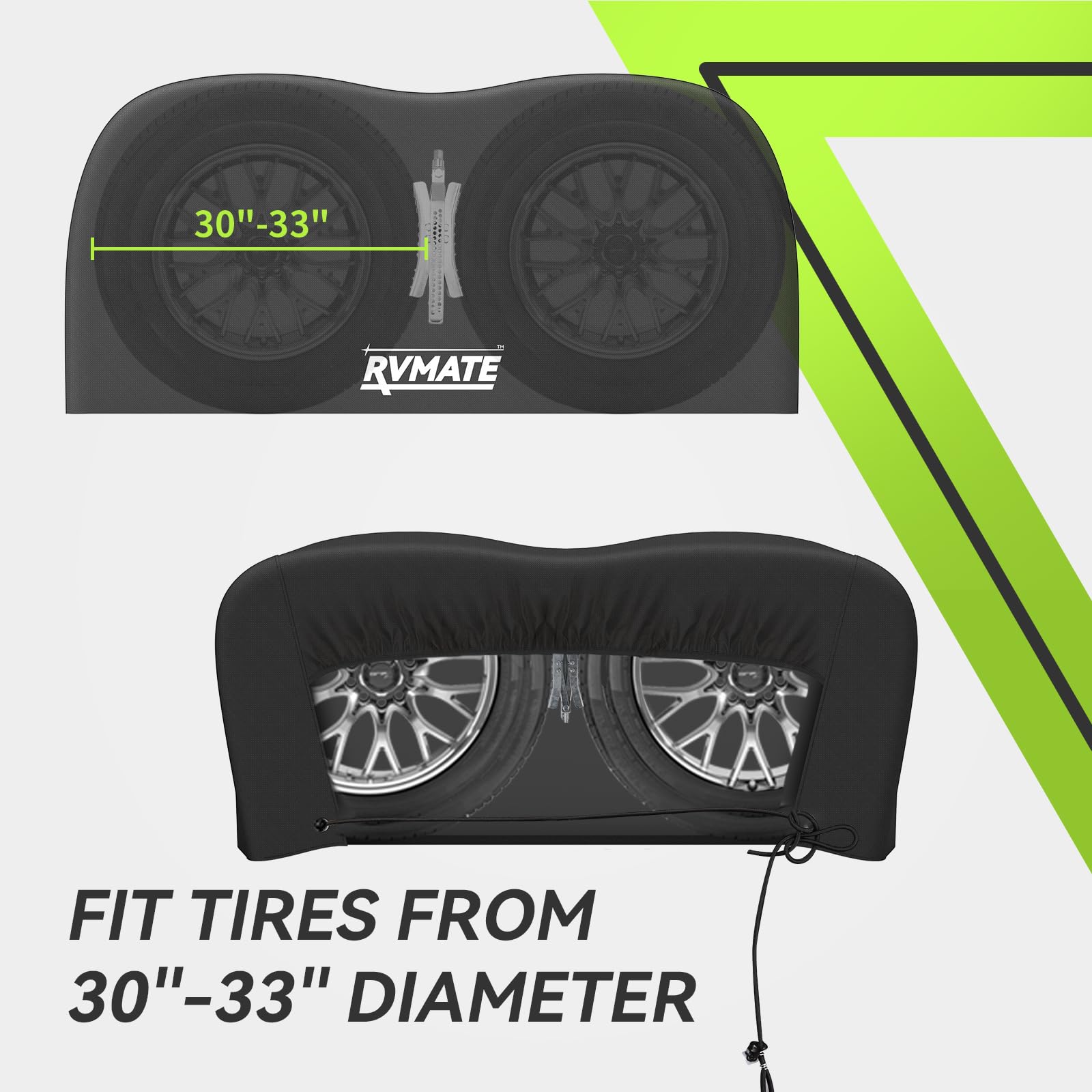 RVMATE RV Tire Covers, Dual Axle Wheel Cover (2 Pack) Fits 30''-33'' Diameter Tires, Waterproof Anti-UV 600D Oxford Black Covers