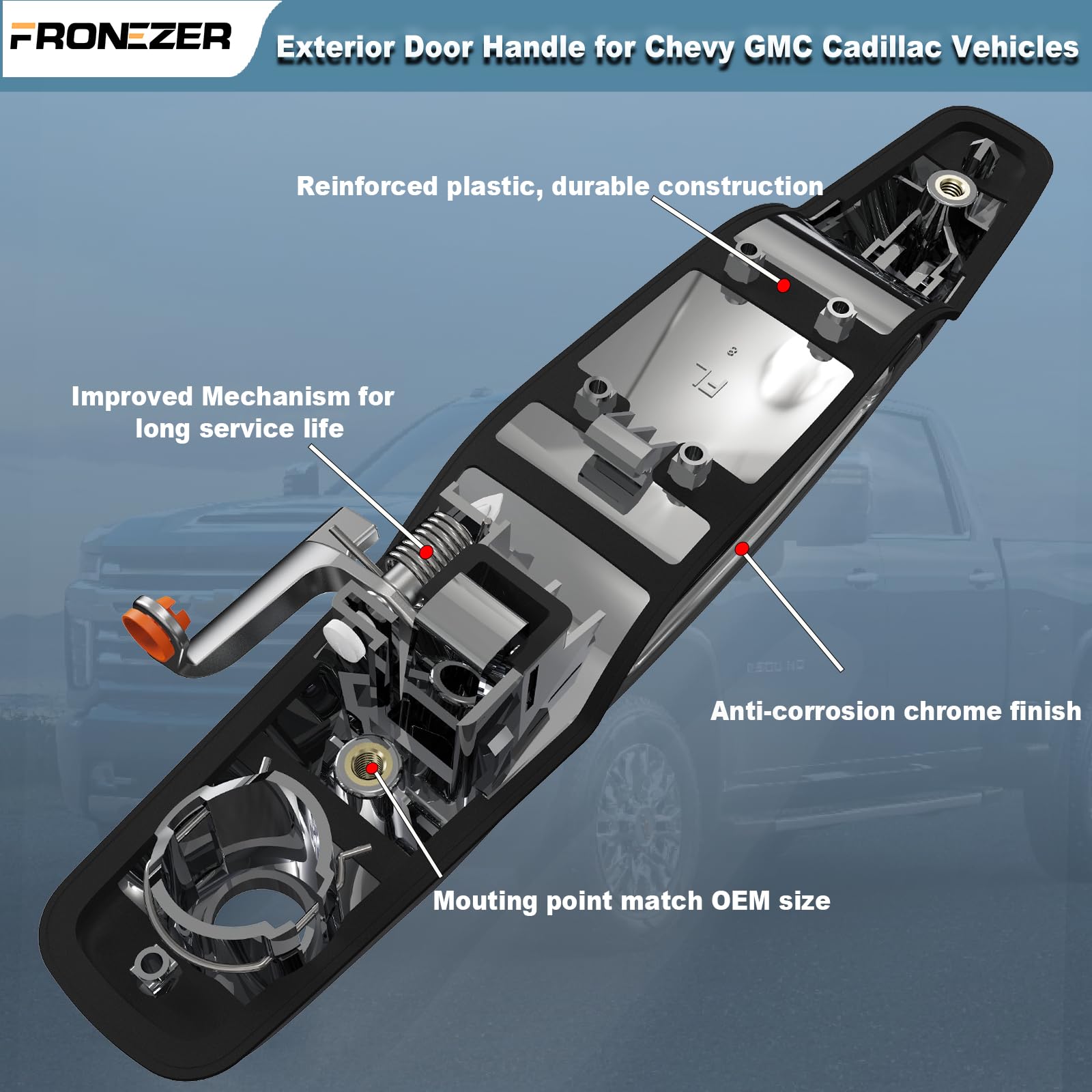 Fronezer Exterior Door Handle, 4Pcs Chrome Front Rear Driver Passenger Compatible With 2007-2014 Chevy Silverado Suburban Avalan