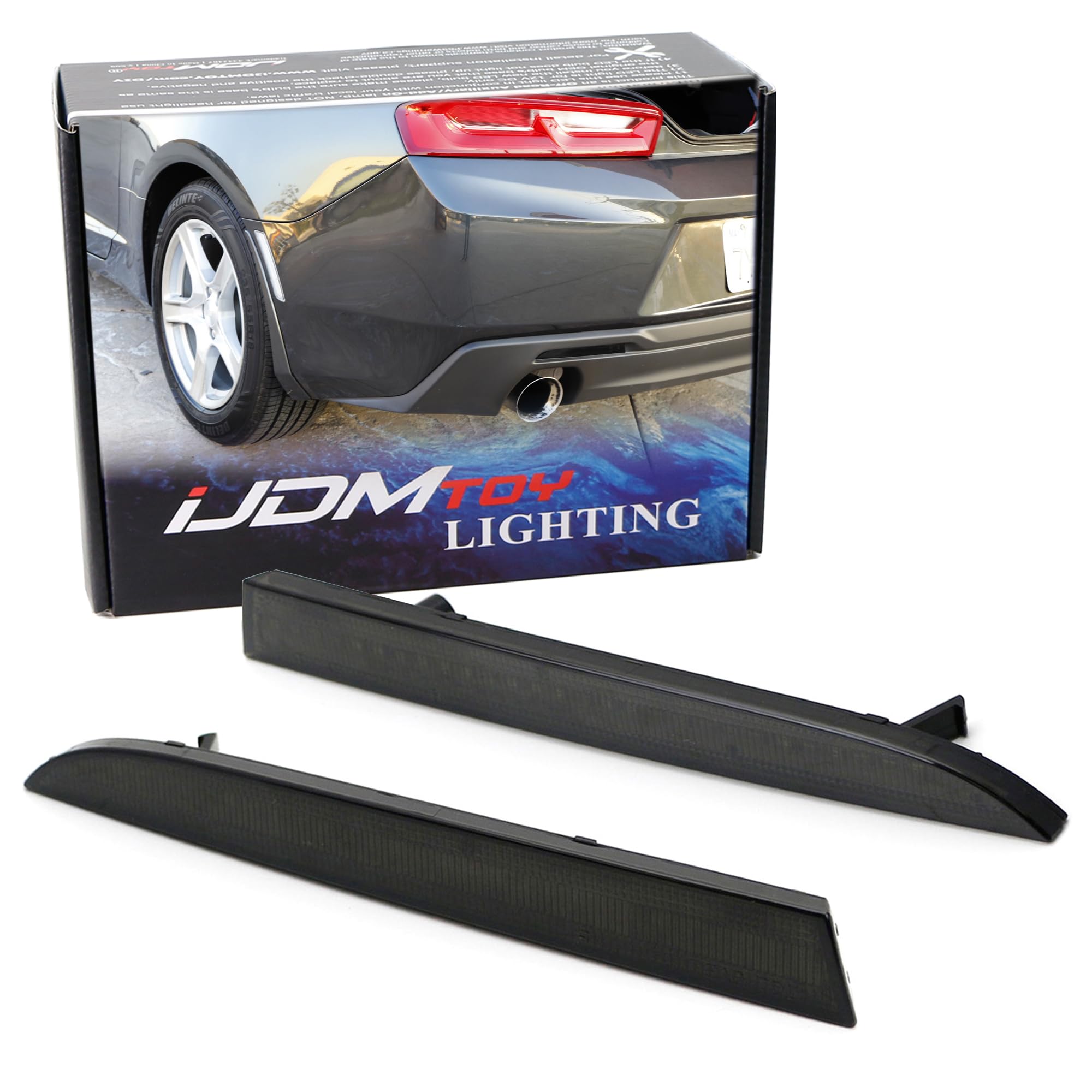 iJDMTOY Black Smoked Lens Rear Bumper Reflector Lenses Compatible With 2016-up Chevrolet Camaro, OE-Spec LH RH Assembly -Like New
