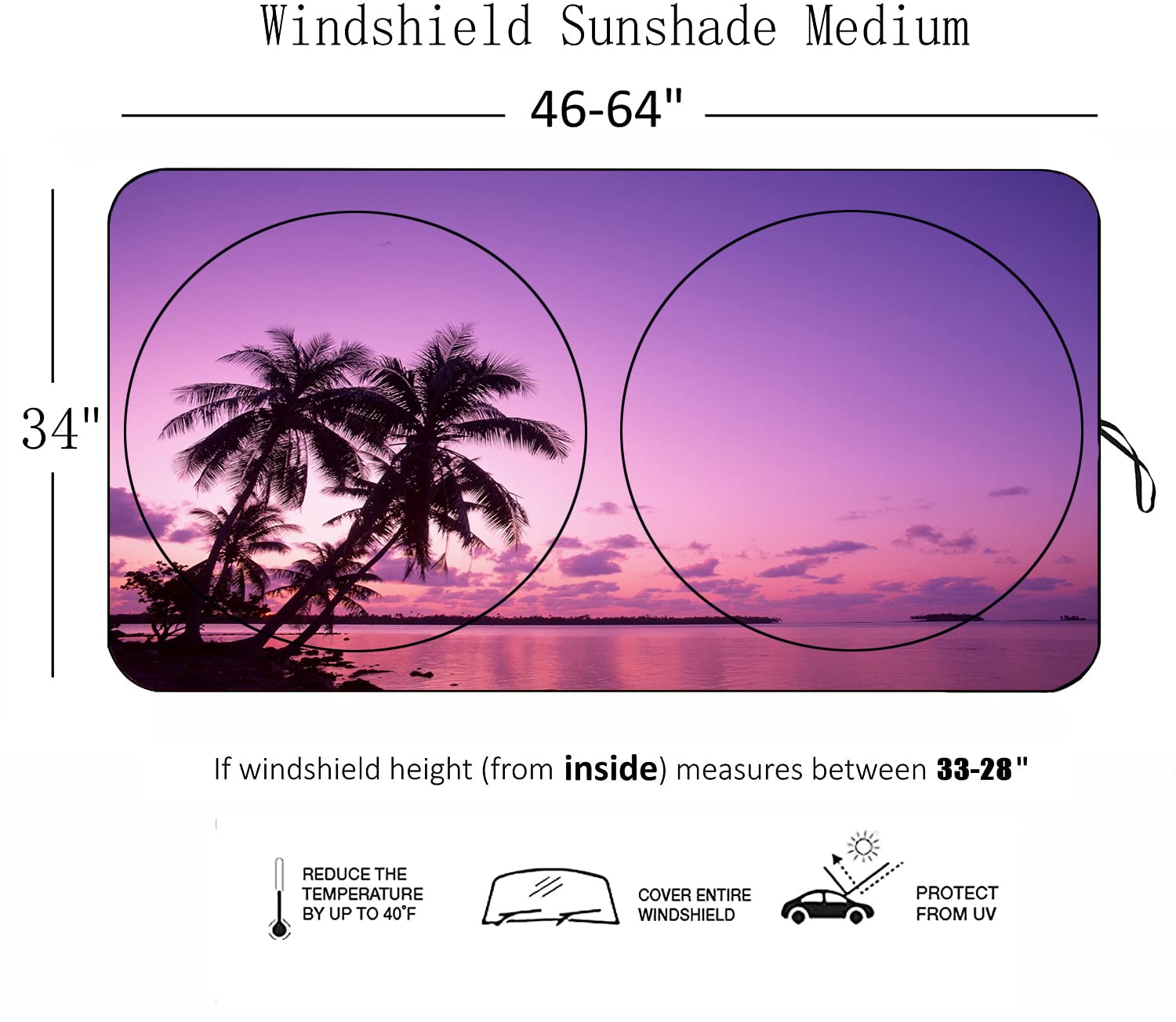 [2025 Upgrade] Tropical Palm Tree Sunset Beach Windshield Sun Shades, Sunshade For Car Suv Truck,Keep The Vehicle Cool,The Vehic