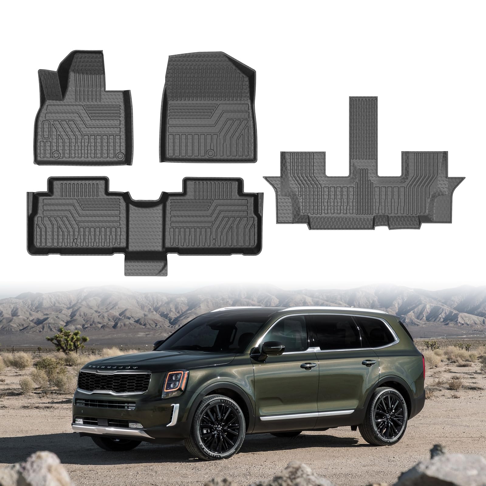 Mixsuper Floor Mats for Kia Telluride 2020-2026, Only for 7 Seater, with 2nd Bucket Seats Without Center Console, All Weather Fl