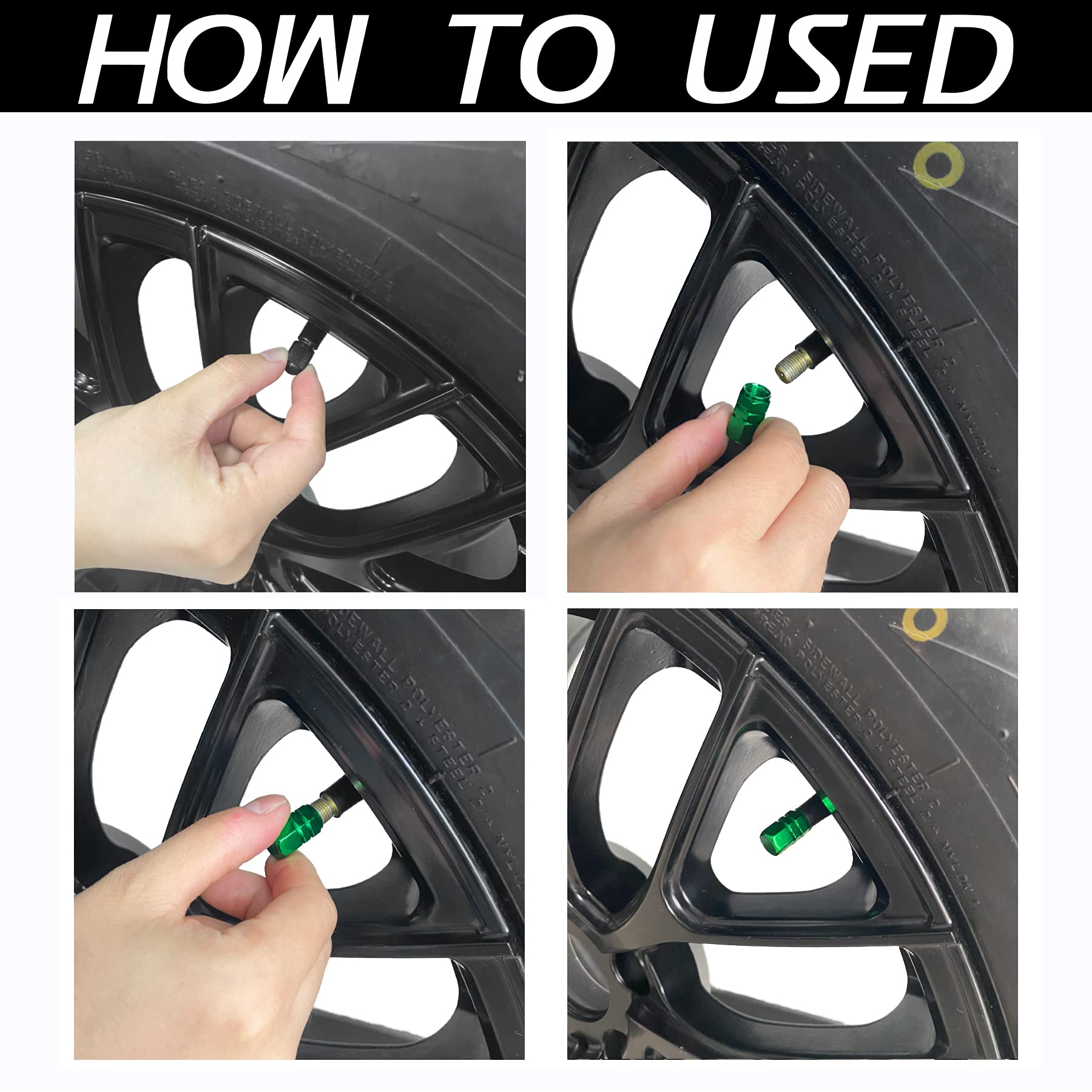 Justtop Car Tire Valve Stem Caps, 12Pcs Air Caps Cover, Universal For Cars, Suvs, Bike, Trucks And Motorcycles-Green