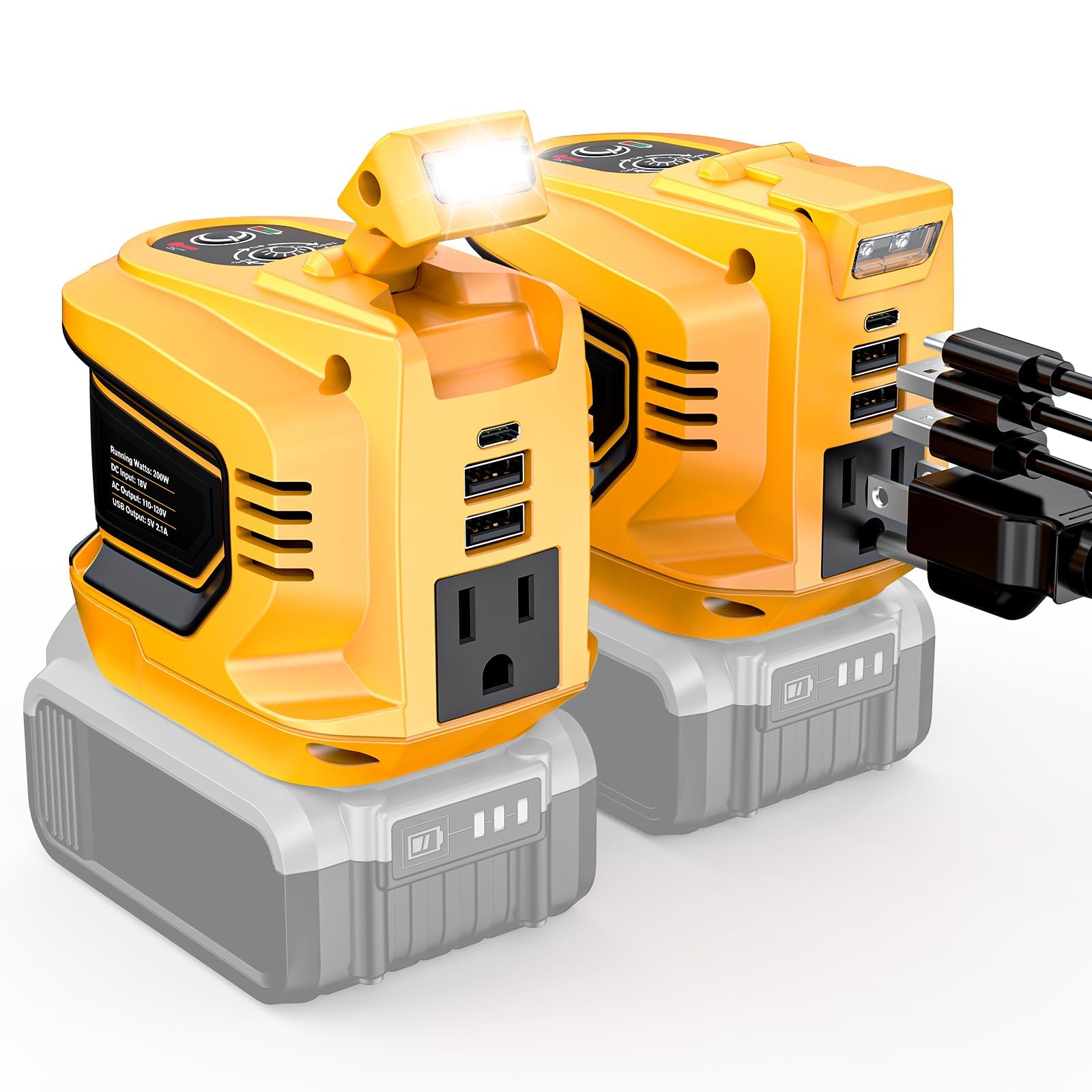 200W Power Inverter Compatible with DeWalt Battery, Ecarke 2PCS DC 20V to AC 110V Battery Inverter, Portable Power Station Gener