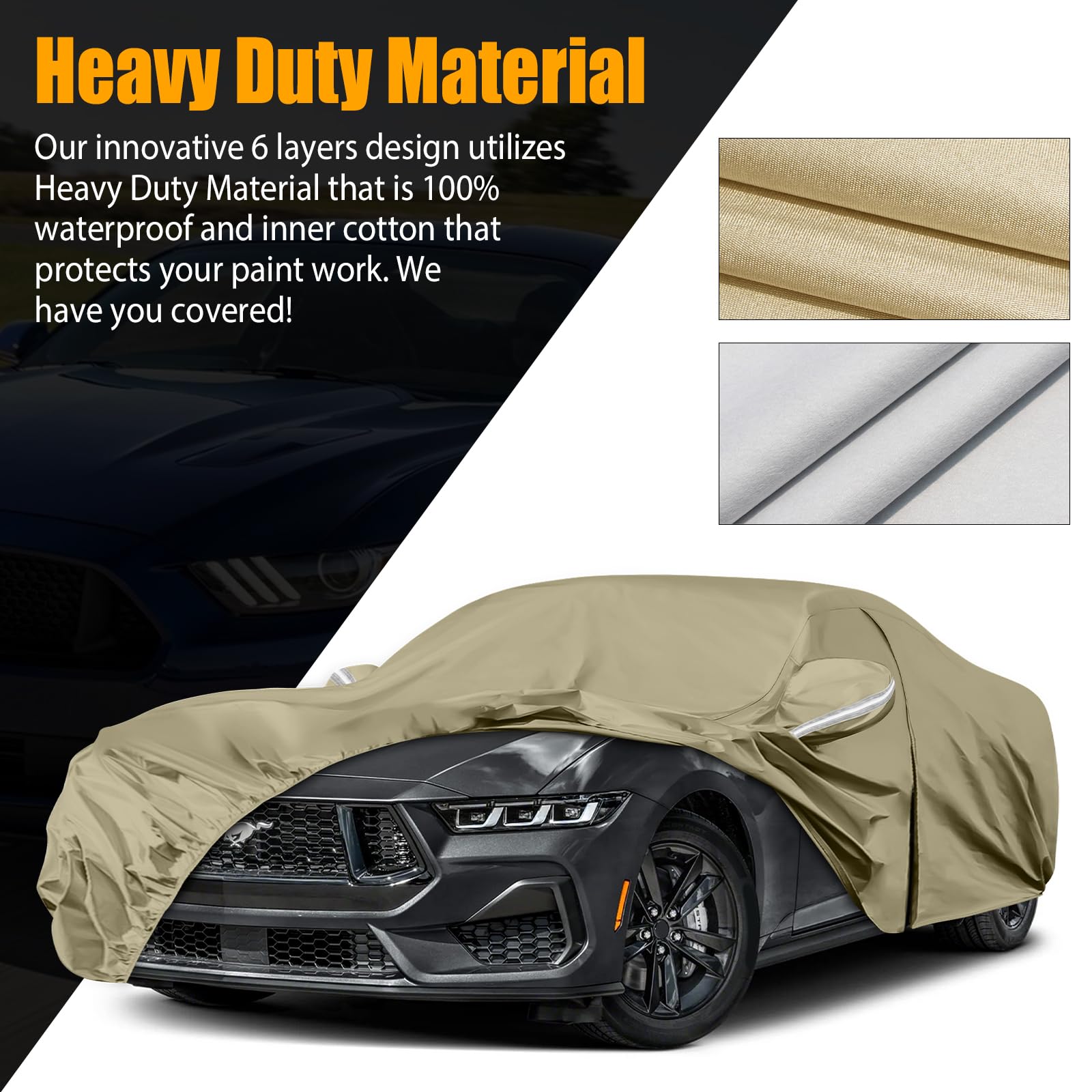 Waterproof Car Covers Replace for 1994-2025 Ford Mustang, Multilayer Heavy Duty with Cotton Liner All Weather Custom-fit Car Cov