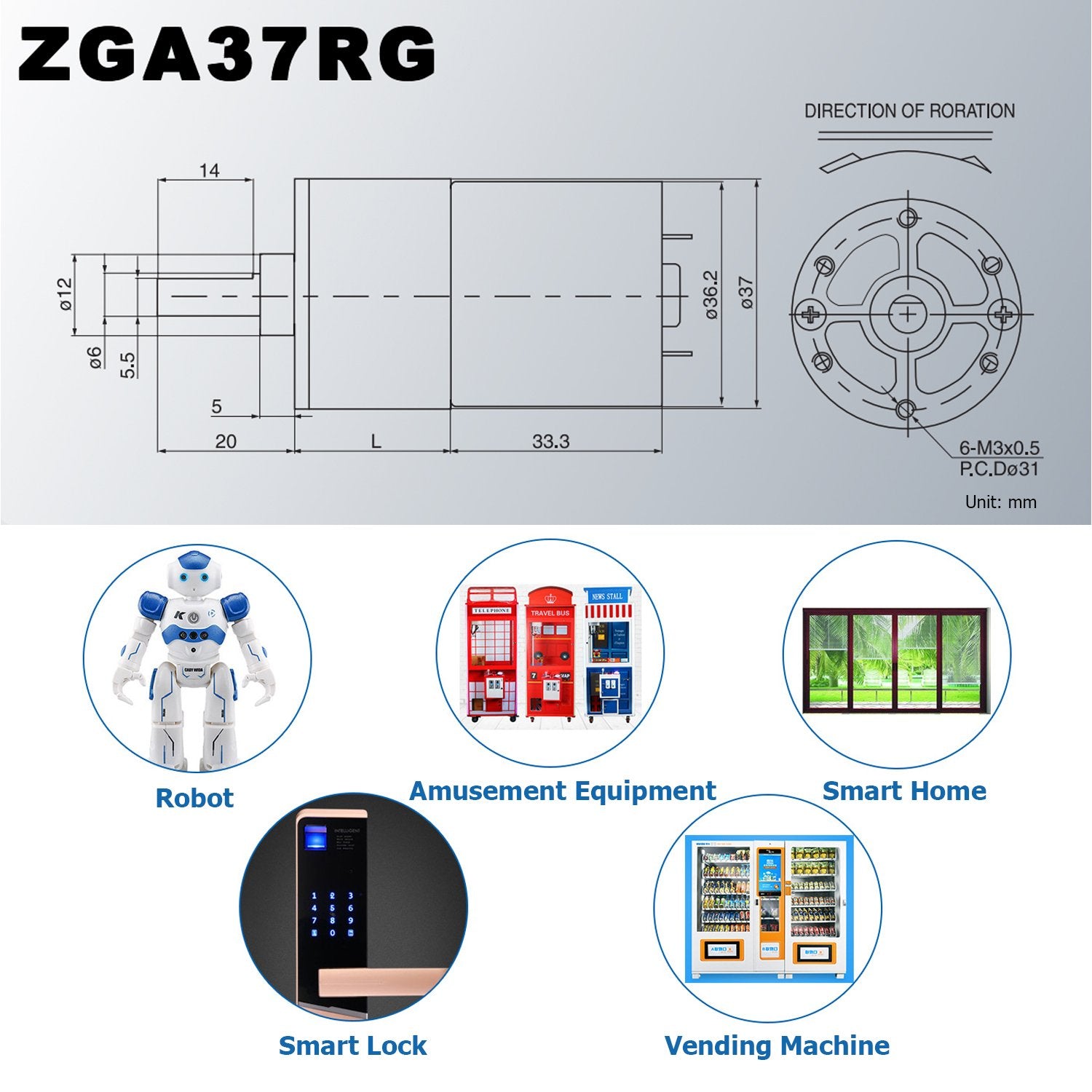 Greartisan Dc 24V 200Rpm Gear Motor High Torque Electric Micro Speed Reduction Geared Motor Centric Output Shaft 37Mm Diameter Gearbox