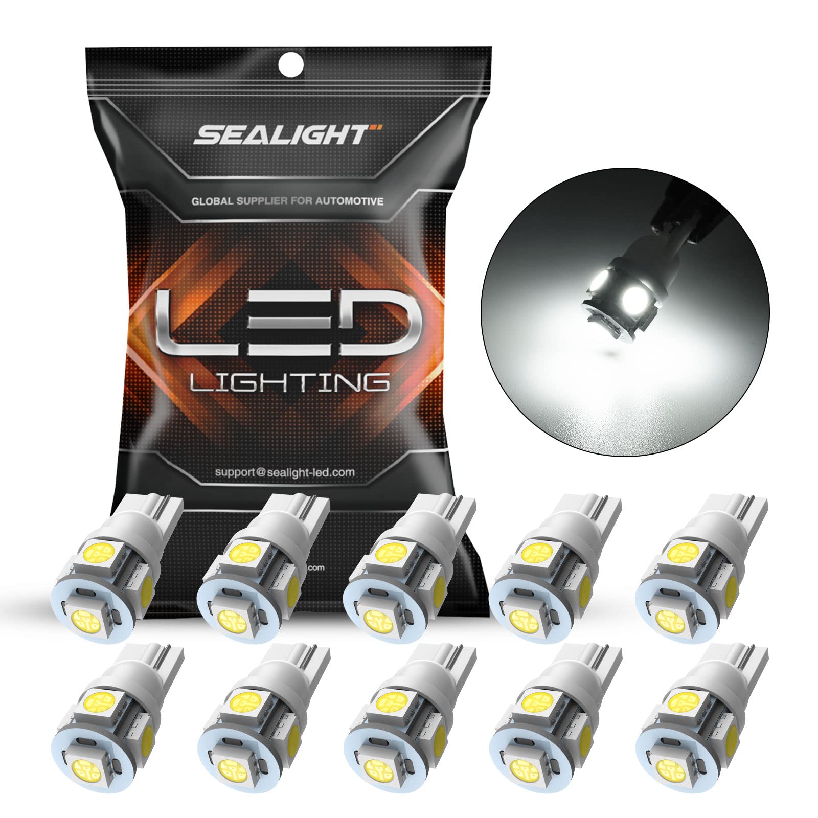 Sealight 194 Led Bulbs, 168 W5W 2825 Led Bulb 6000K White Super Bright Replacement For License Plate Light, Dome Light, Map Ligh