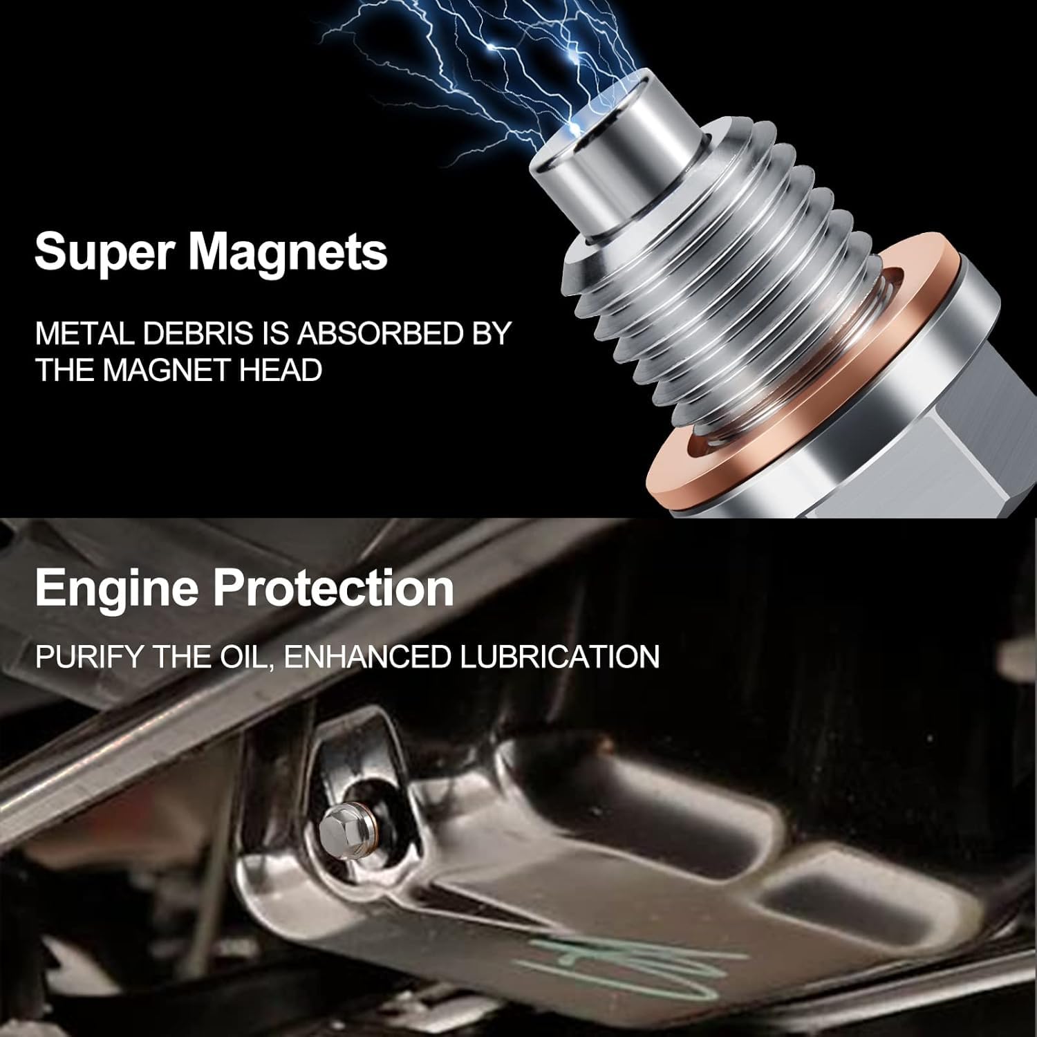 M12 X 1.25 Magnetic Oil Drain Plug With Copper Gasket Crush Washer Anti Leakage Seal Automotive Replacement Engine Oil Drain Plu