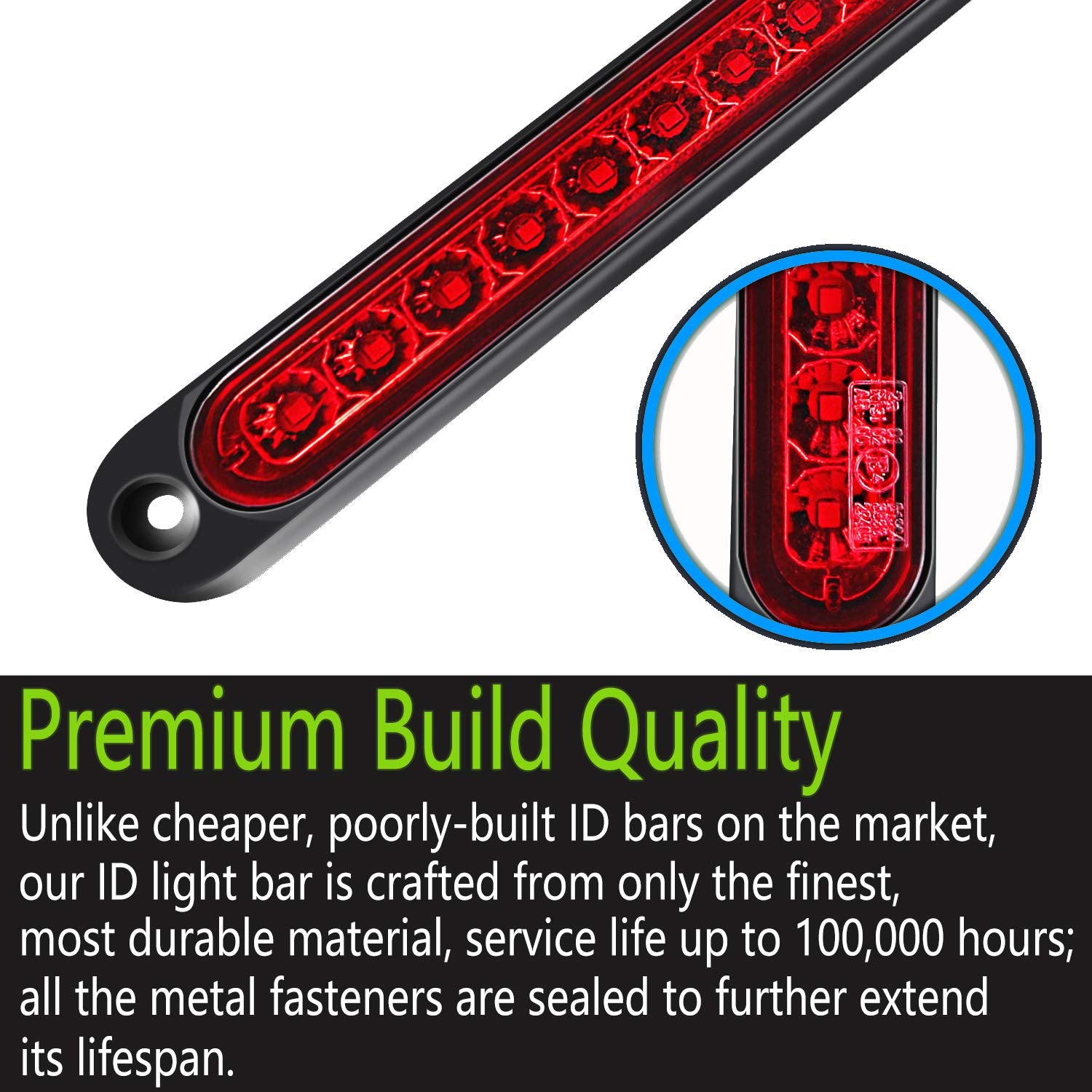 2 Pack 10' 15 Led Trailer Identification Light 9 To 30-Volt, Led Stop Turn Tail Light Assembly Third Brake Bar Strip Rear Marker Light Ip67 Waterproof For Heavy Duty Marine Boats Trucks Pickups