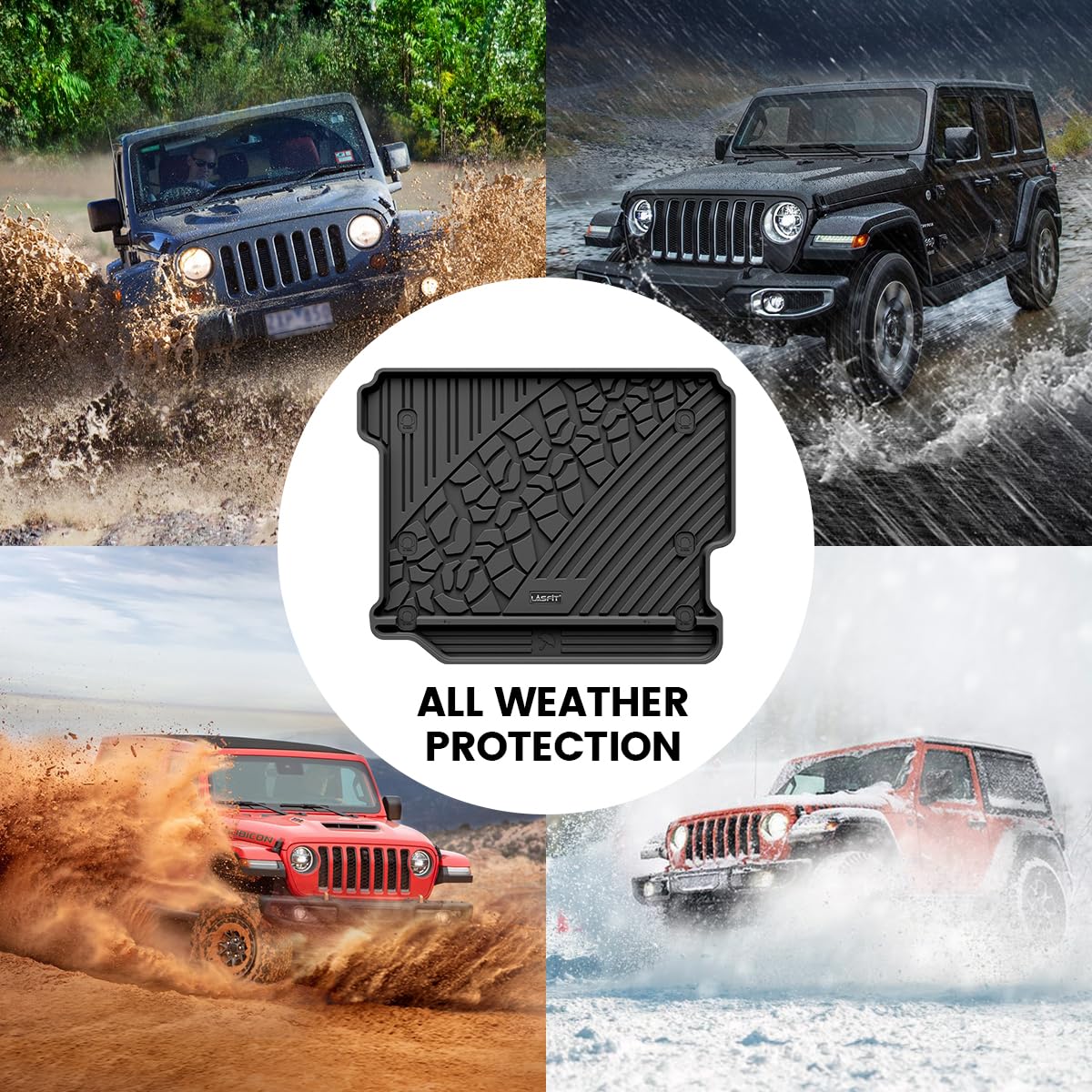Lasfit Trunk Mat For Jeep Wrangler Jl 2018-2024 2025 No Subwoofer With Flat Load Floor Unlimited 4 Door (Not For Jk/Not 4Xe / No