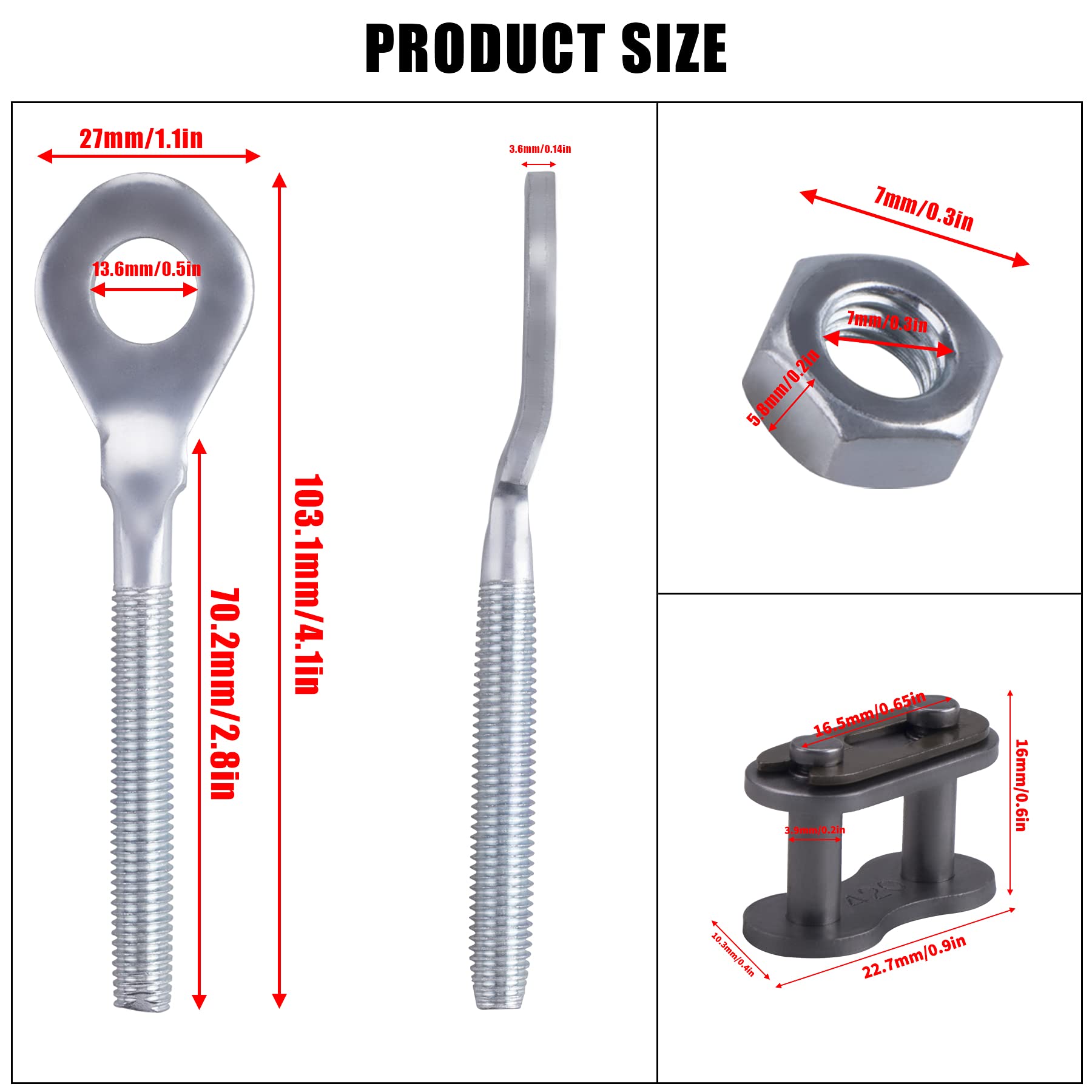 Cncmotok 0.4' Chain Axle Adjuster, 2Pcs 13Mm Aperture Dirt Bike Chain Accessories Compatible With Taotao 50Cc 70Cc 90Cc 110Cc 125Cc 250Cc Atv Quad Dirt Bike With 4Pcs 420 Chain Connector Links.