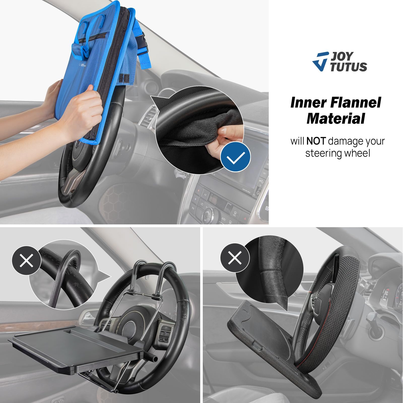 Joytutus 3 In 1 Steering Wheel Eating Tray (Blue 16.34''*11.8''), Car Back Seat Laptop Desk, Multifunctional Car Office Bag, Car