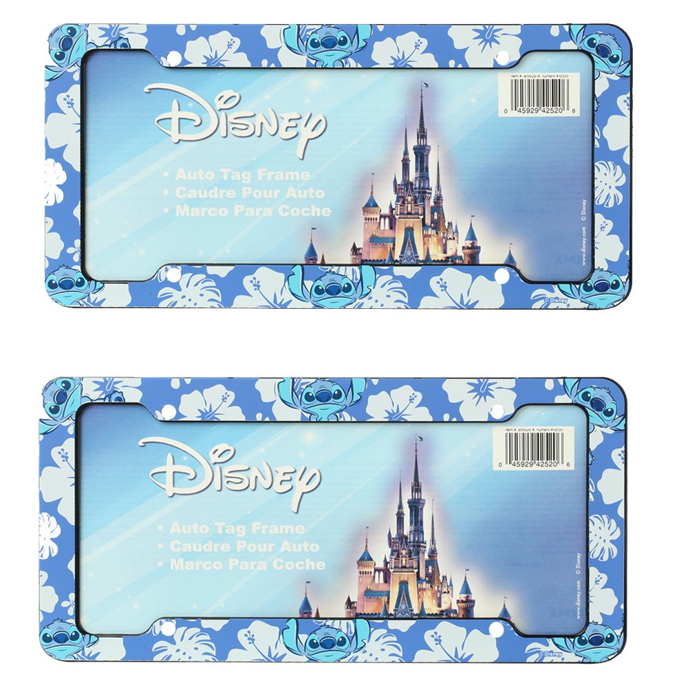 Lilo & Stitch Blue Hawaiian White Hibiscus Flowers Disney Auto Car Truck Suv Vehicle Universal-Fit License Plate Frame - Plastic