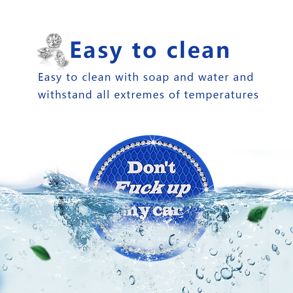 Ziciner 2 Pack Bling Car Cup Holder Coasters With Start Stop Button Cover, 2.75 Inch Crystal Rhinestone Soft Rubber Auto Cup Ins