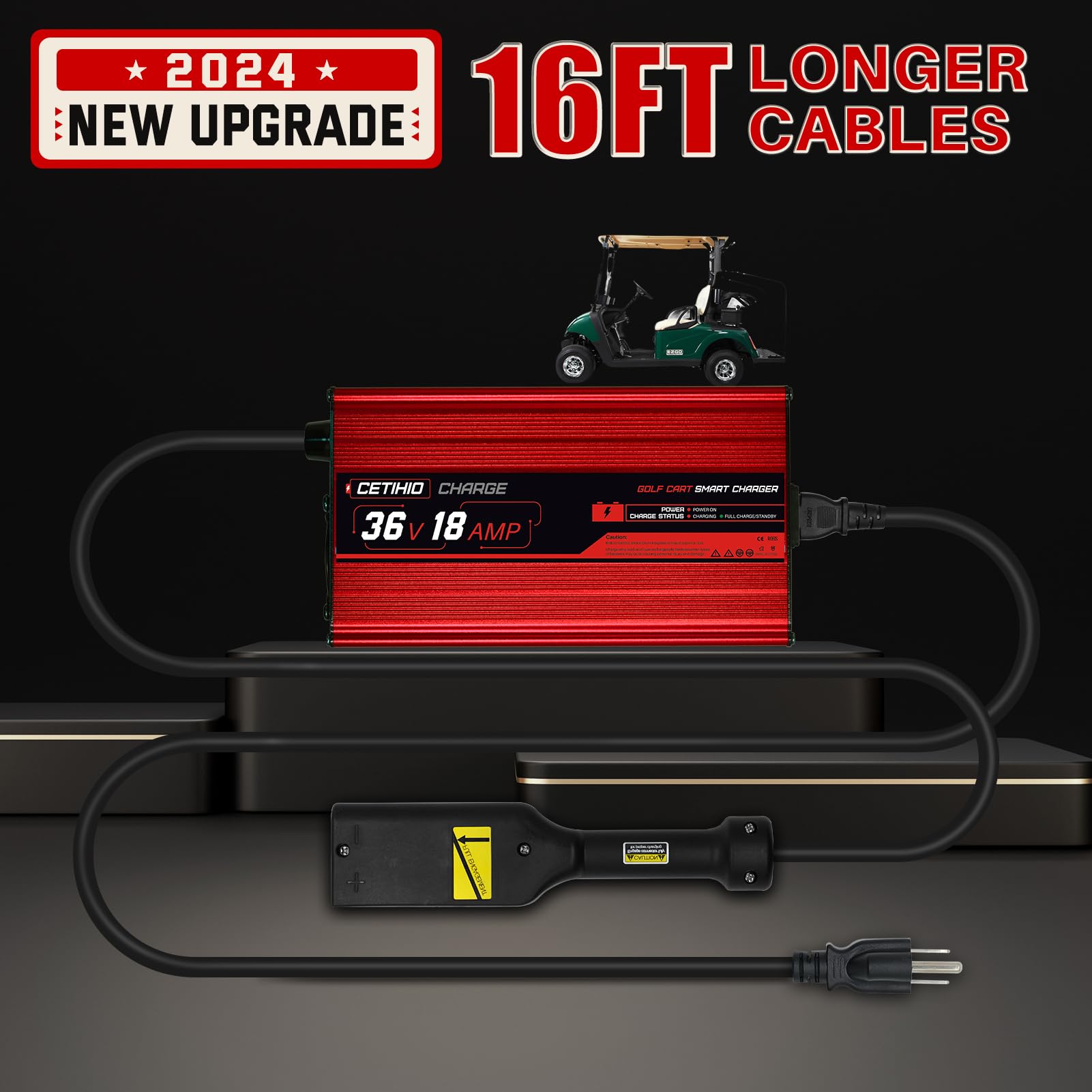 New 36 Volt Golf Carts Battery Charger For Ezgo, Upgrade Trickle Charger 4.0 Technology, 18 Amp, 4-6 Hrs Full Charge, Replace Ezgo Charger, D-Plug, 16Ft, 36V Golf Cart Charger