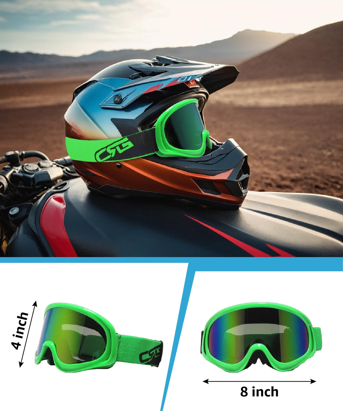crg sports motorcycle helmet Crg Sports Motocross ATV Dirt Bike Off Road Racing Goggles Green T815-3-5a Multi-color Lens Frame