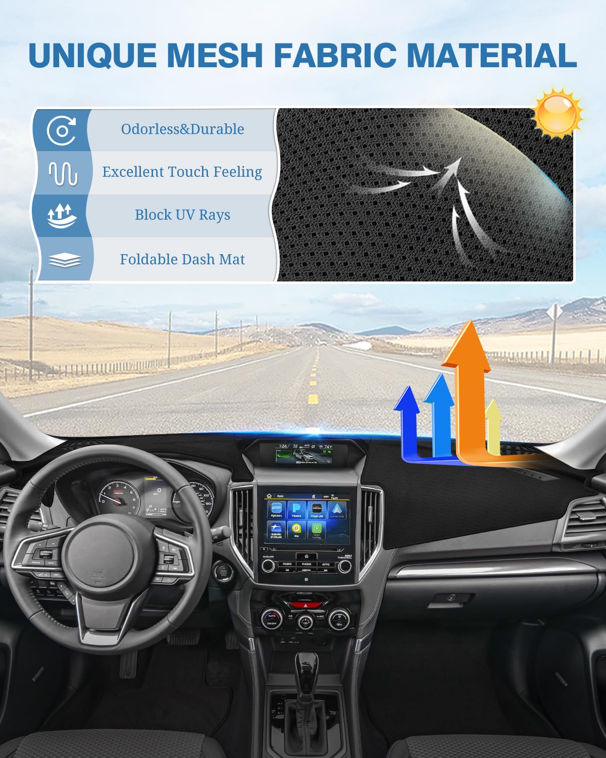 Fiilines Dash Cover For Subaru Forester 2019-2024 Dashboard Mat Dash Cover Sunshade Nonslip Mesh Protector No Glare Black