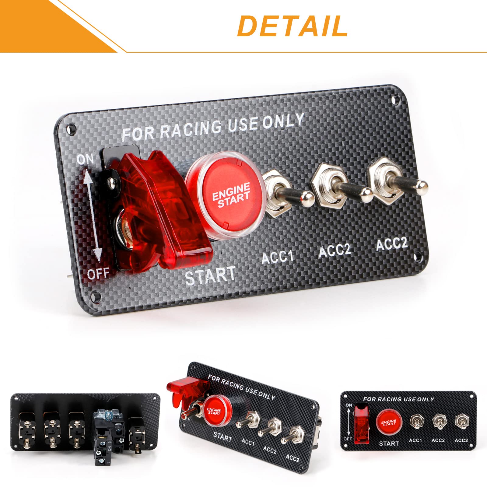Ignition Switch Panel (12V) 5 in 1 Car Racing Switch Panels with LED Toggle Switches Push Button Ignition Switch Kit for Truck R