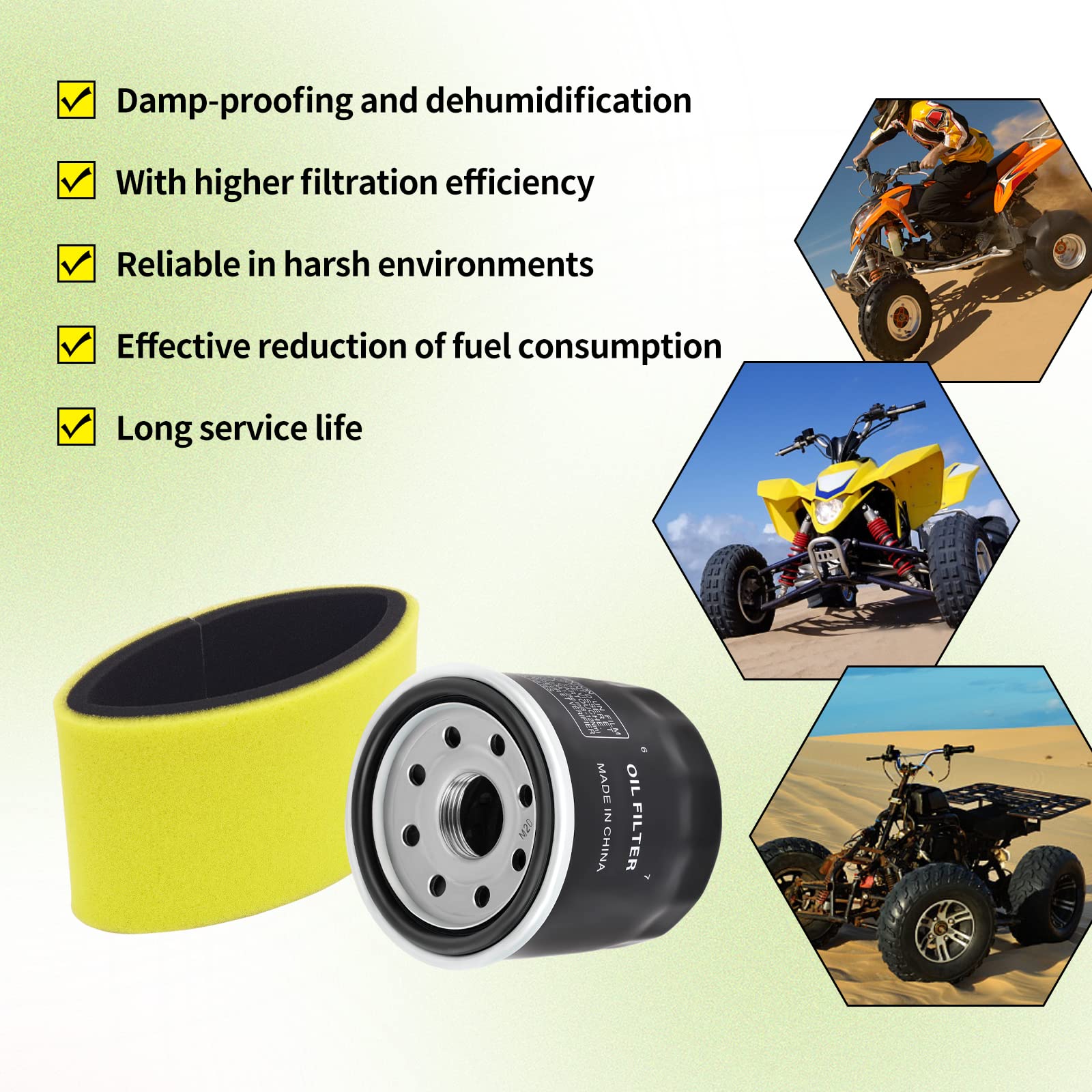 11013-0021 Air Filter & Oil Filter Compatible With Kawasaki Kvf650 Kvf750 Kvf 650 750 Brute Force 650 750 4X4I Hardwood Green Hd