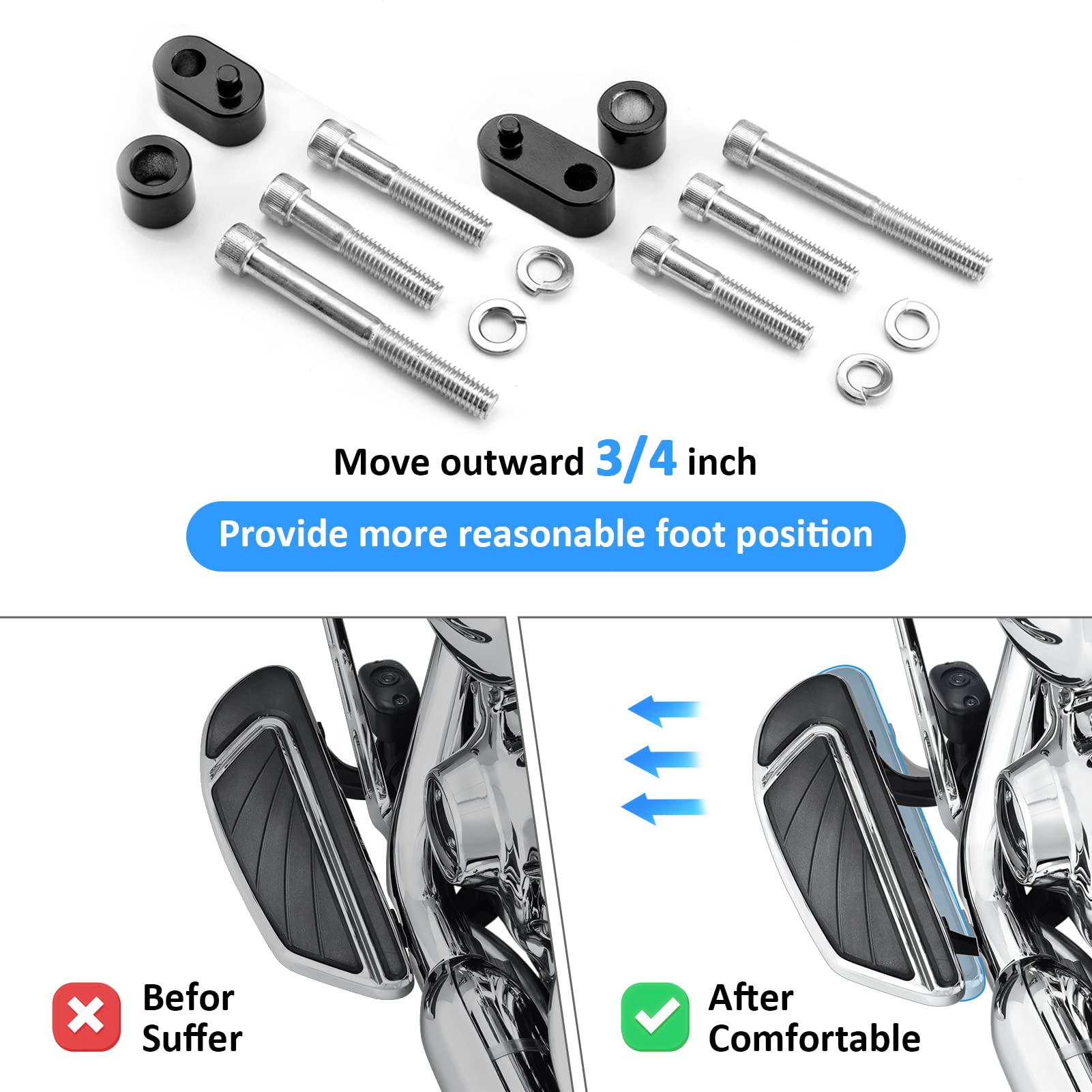 Floorboard 3/4'' Extension Spacer Kit Compatible With 2009-2024 Harley Touring Electra Glide Flht Road King Flhr Street Glide Flhx Road Glide Fltr, 2009-2013 Fl Trikes