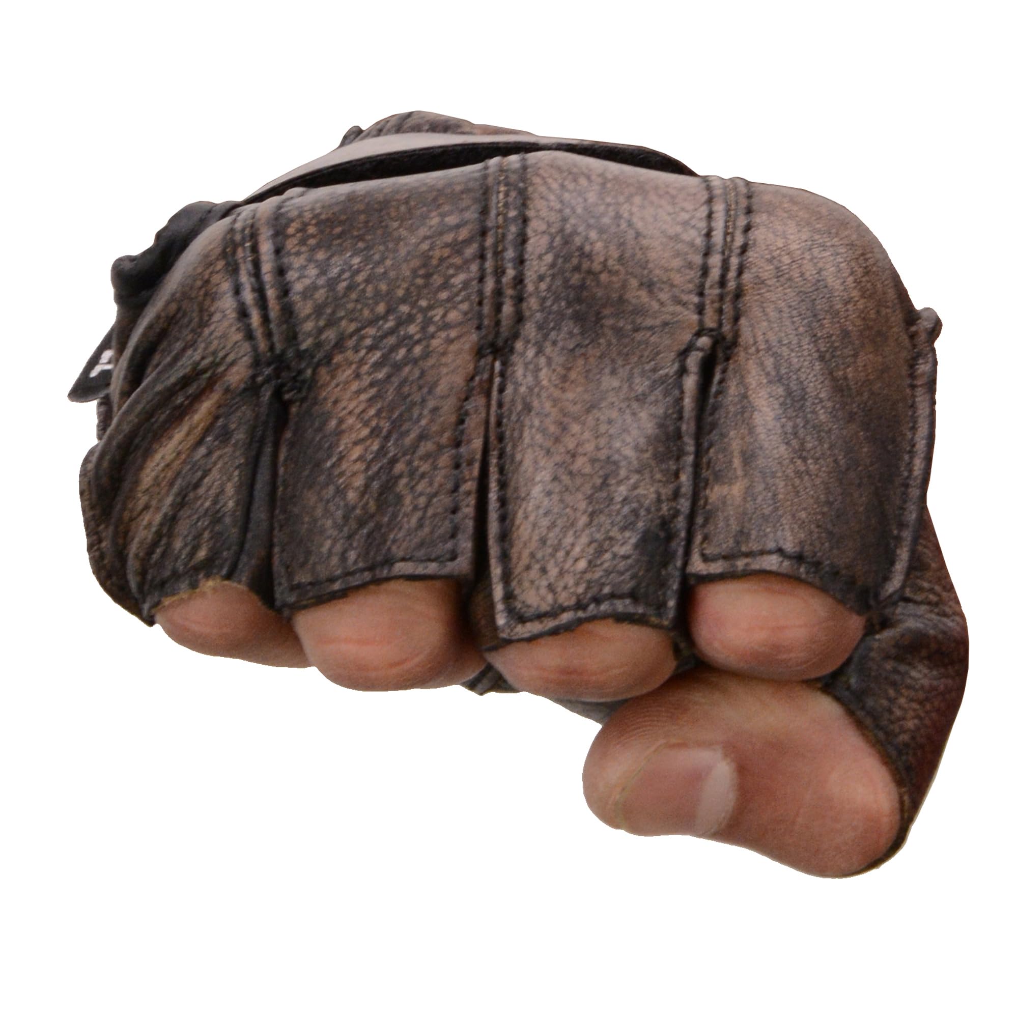 Milwaukee Leather MG7561 Men's Brown Leather Fingerless Motorcycle Gloves - Medium, Gel Padded Palm