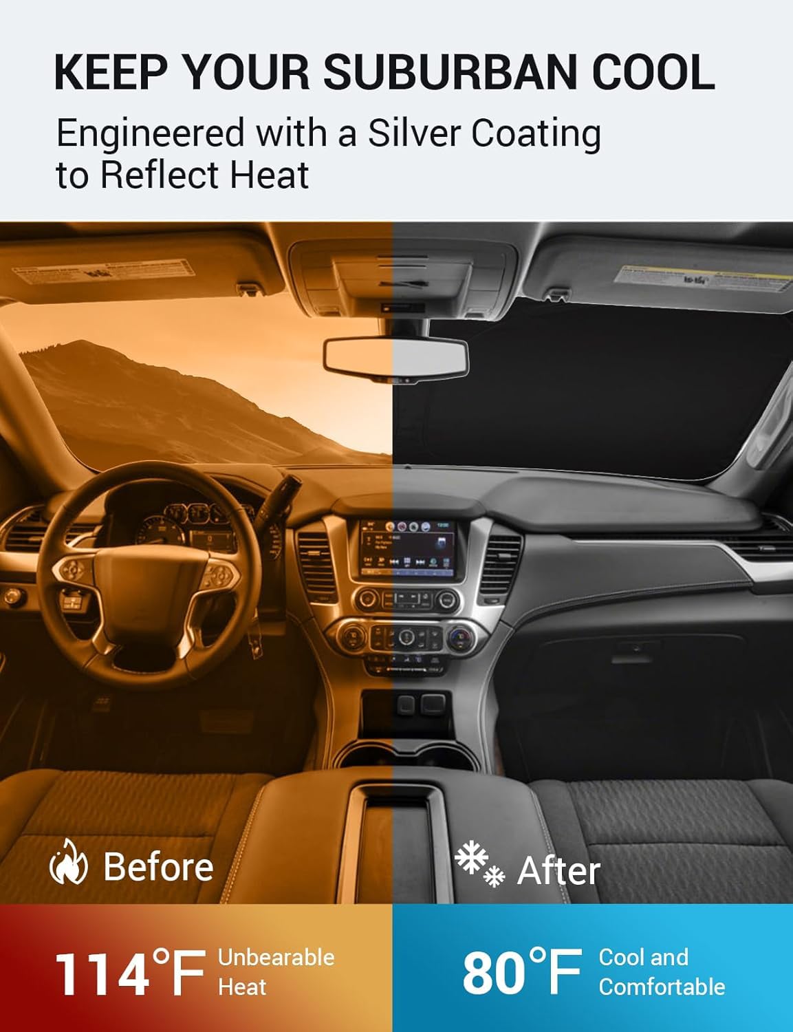 Proadsy 2025 Upgrade Windshield Sun Shade Custom Fit 2015-2020 Chevrolet Suburban Foldable Front Sunshade Protector Sun Visor Bl